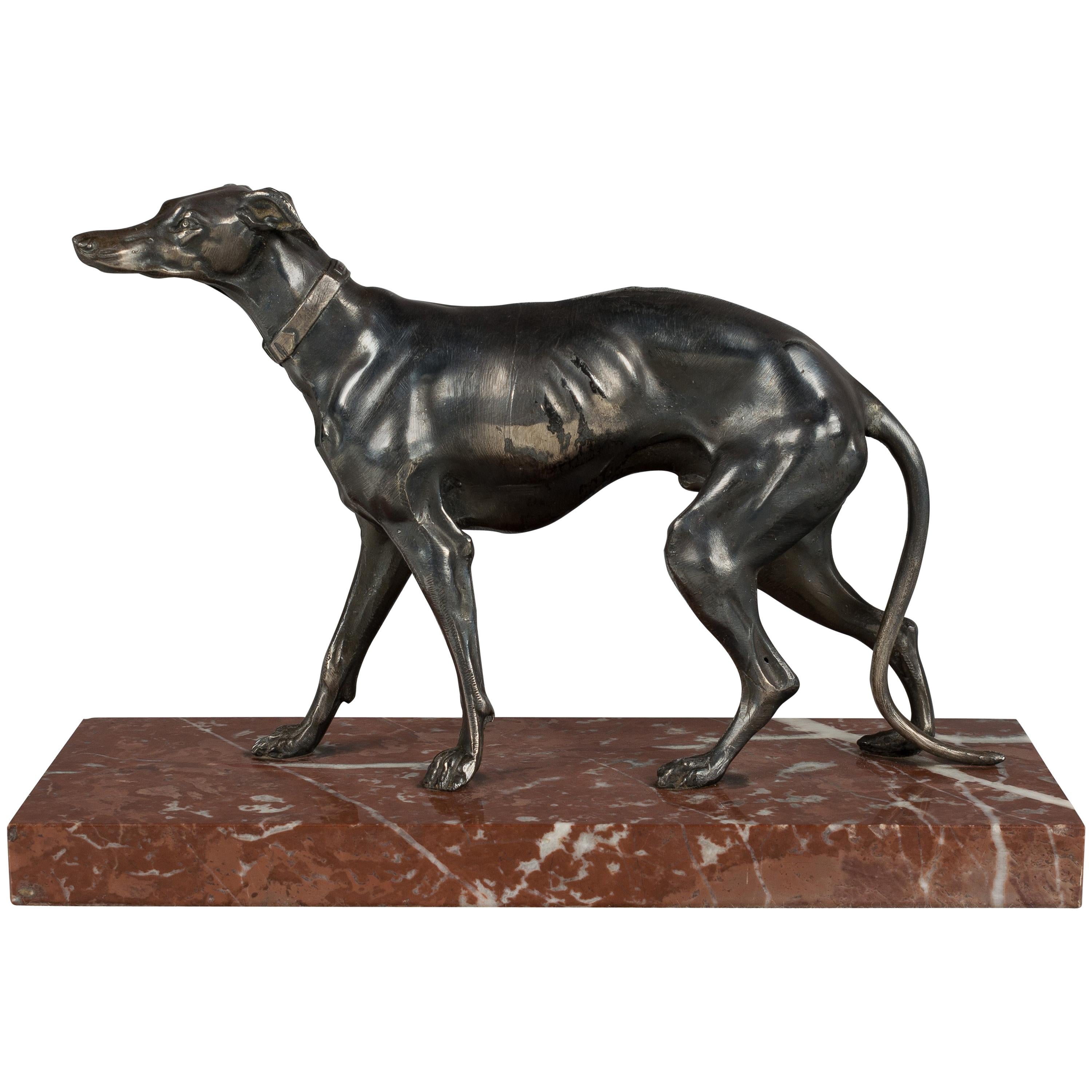 French Silver Patinated Bronze Greyhound