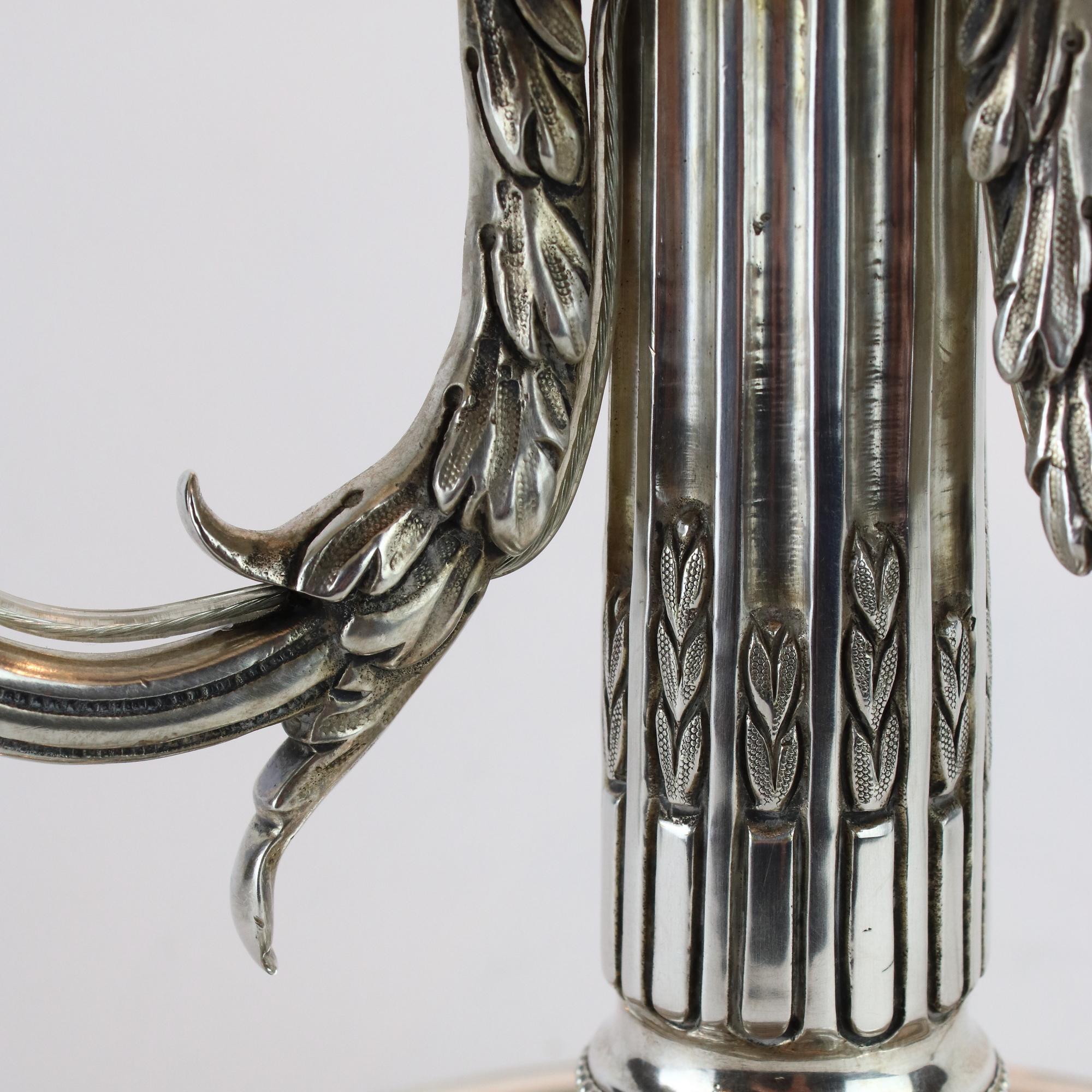 19th Century French Silver Plate Louis XVI Three-Light Bouillotte Table Lamp 9