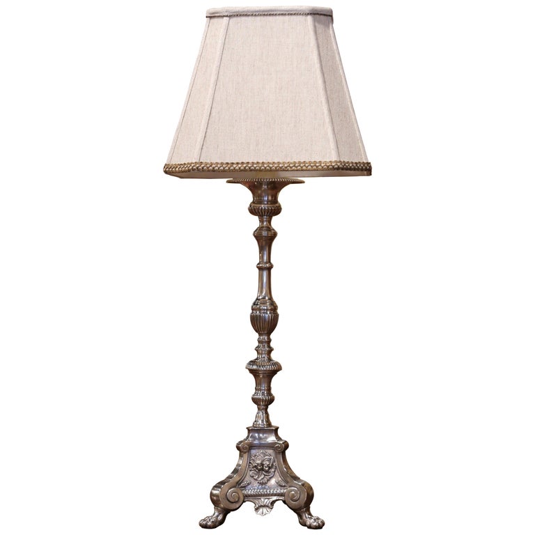 19th Century French Silver Plated Brass Candlestick Mounted into Table