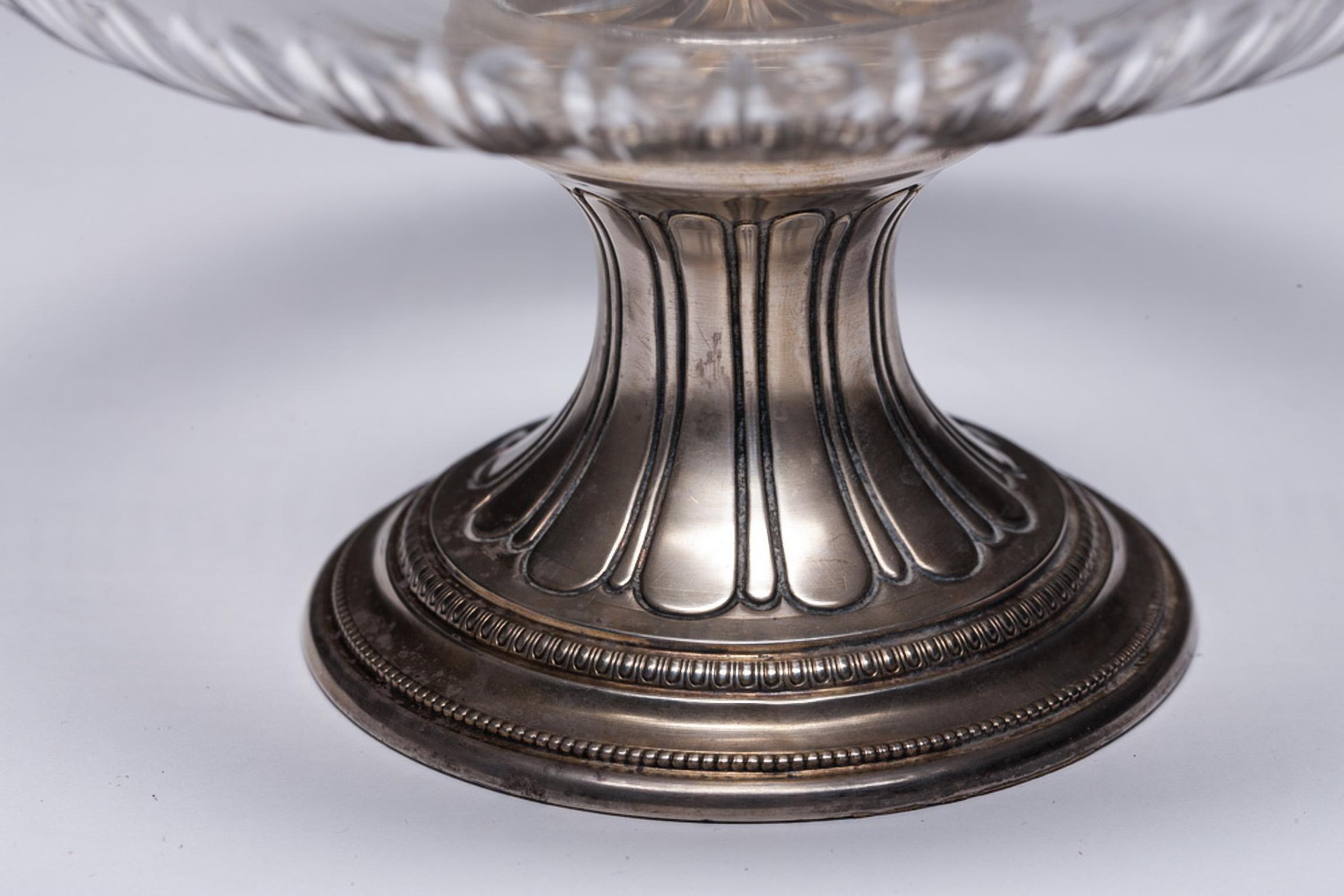Neoclassical Revival 19th Century French Silver Plated Crystal Bowl Centerpiece For Sale