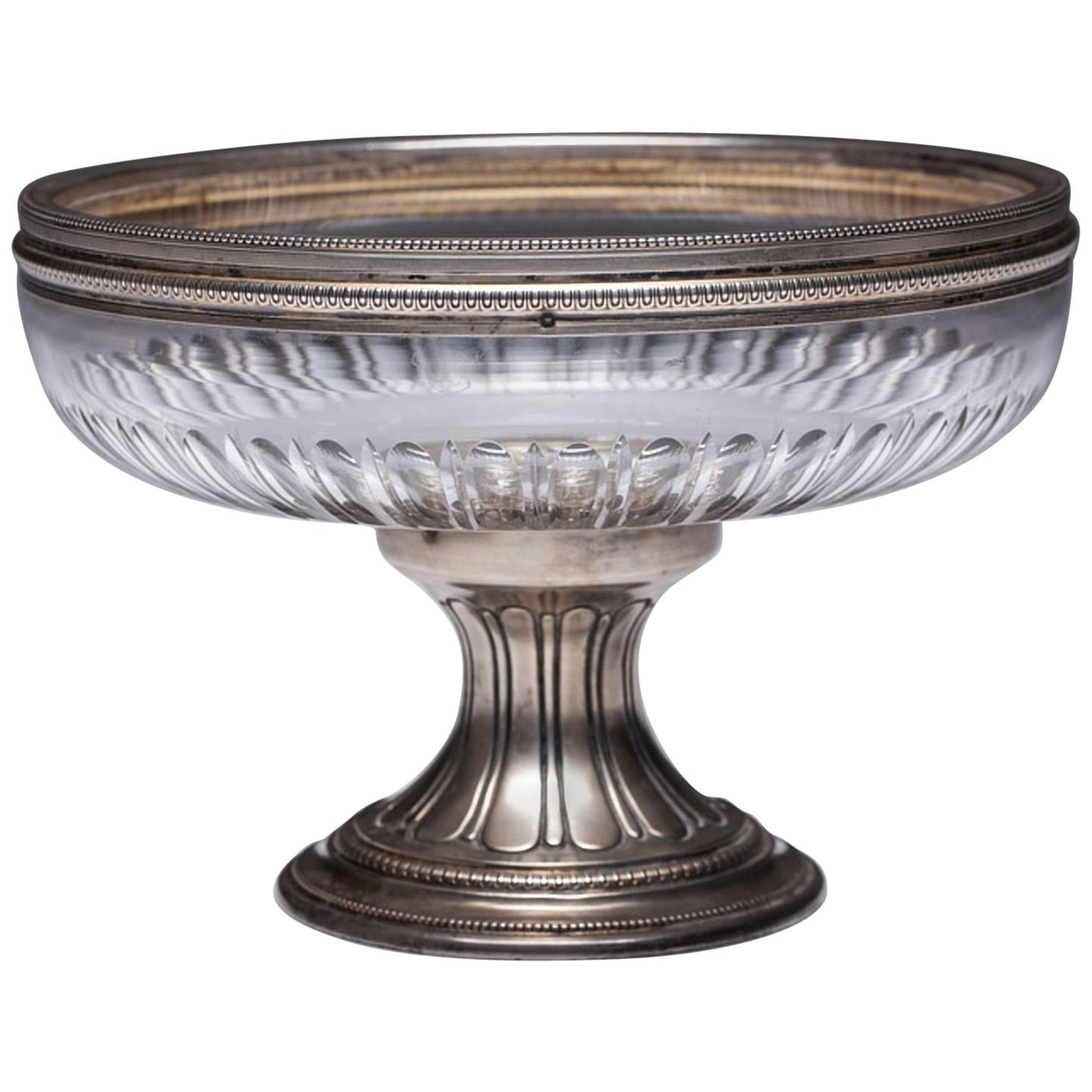 19th Century French Silver Plated Crystal Bowl Centerpiece For Sale at