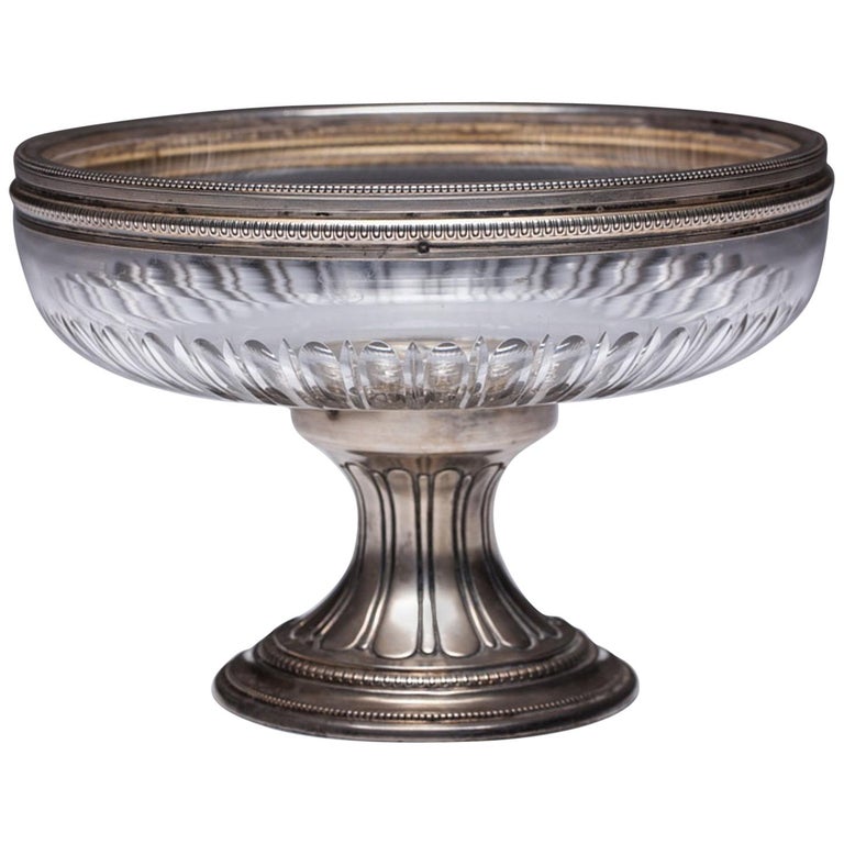 19th Century French Silver Plated Crystal Bowl Centerpiece For Sale at