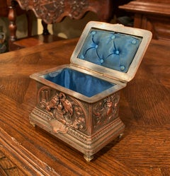 19th Century French Silver Plated on Copper Jewelry Box with Repoussé Hunt Motif