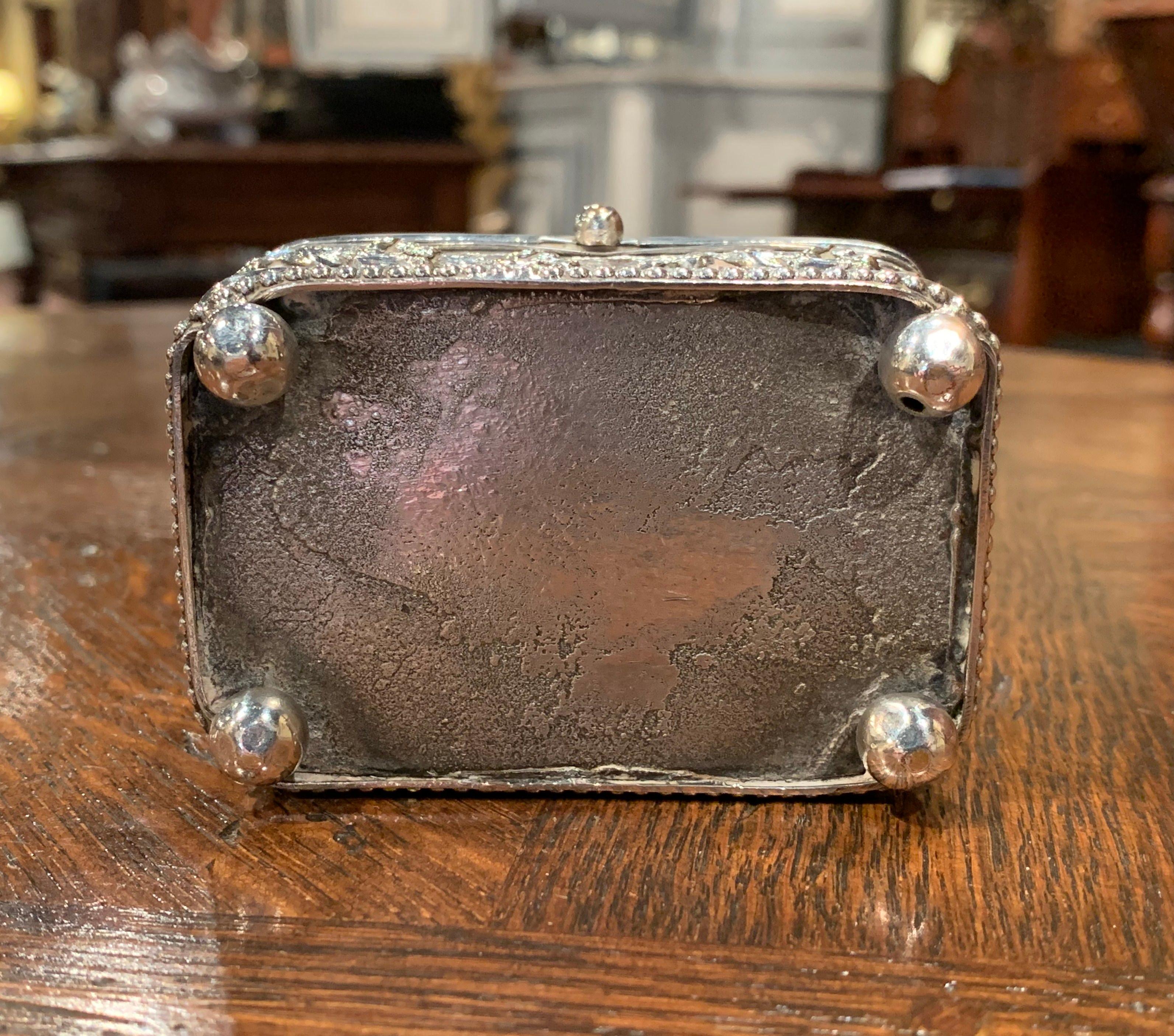 19th Century French Silver Plated on Copper Jewelry Box with Repoussé Hunt Motif 3