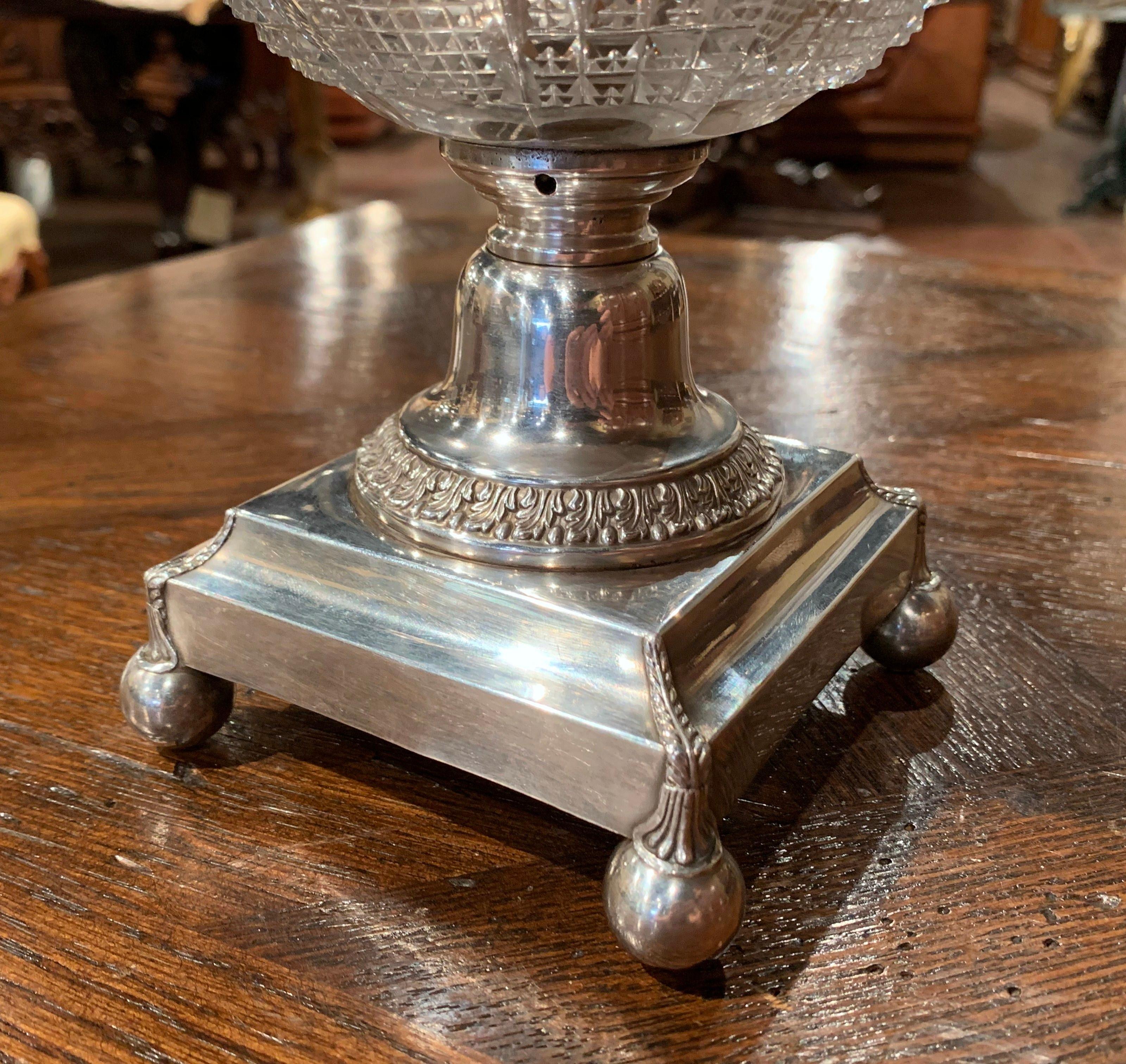 19th Century French Silver Plated over Copper and Crystal Sugar or Candy Bowl For Sale 1