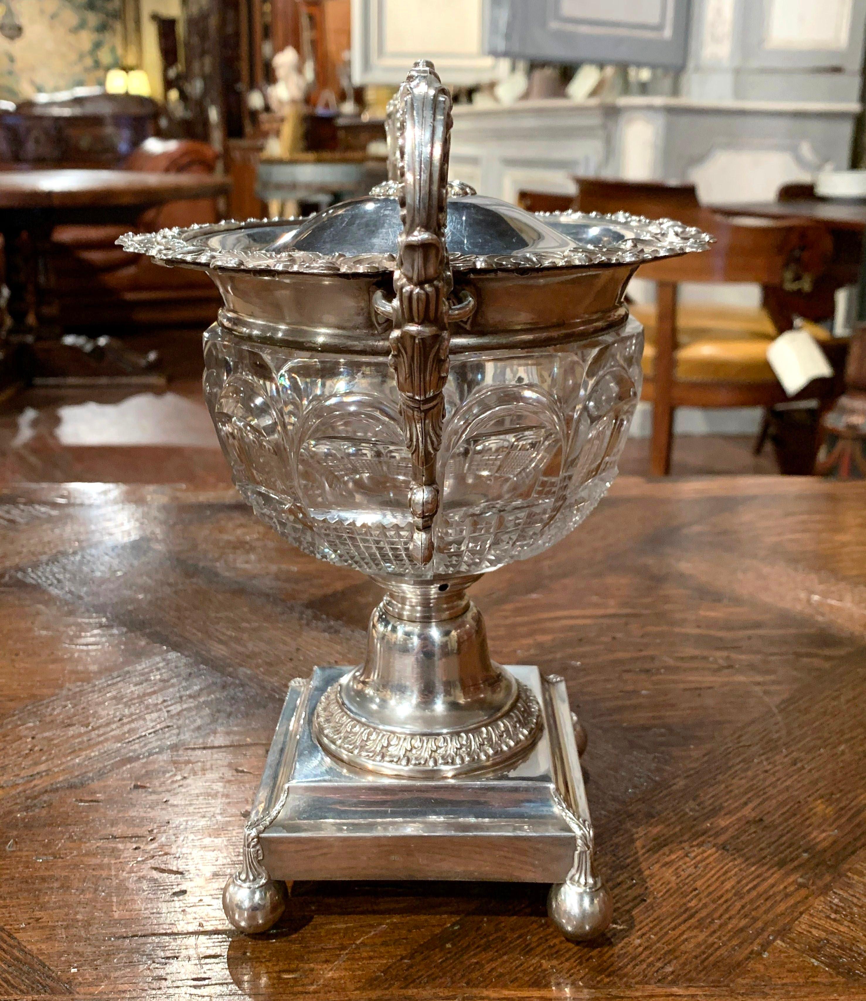 19th Century French Silver Plated over Copper and Crystal Sugar or Candy Bowl For Sale 2