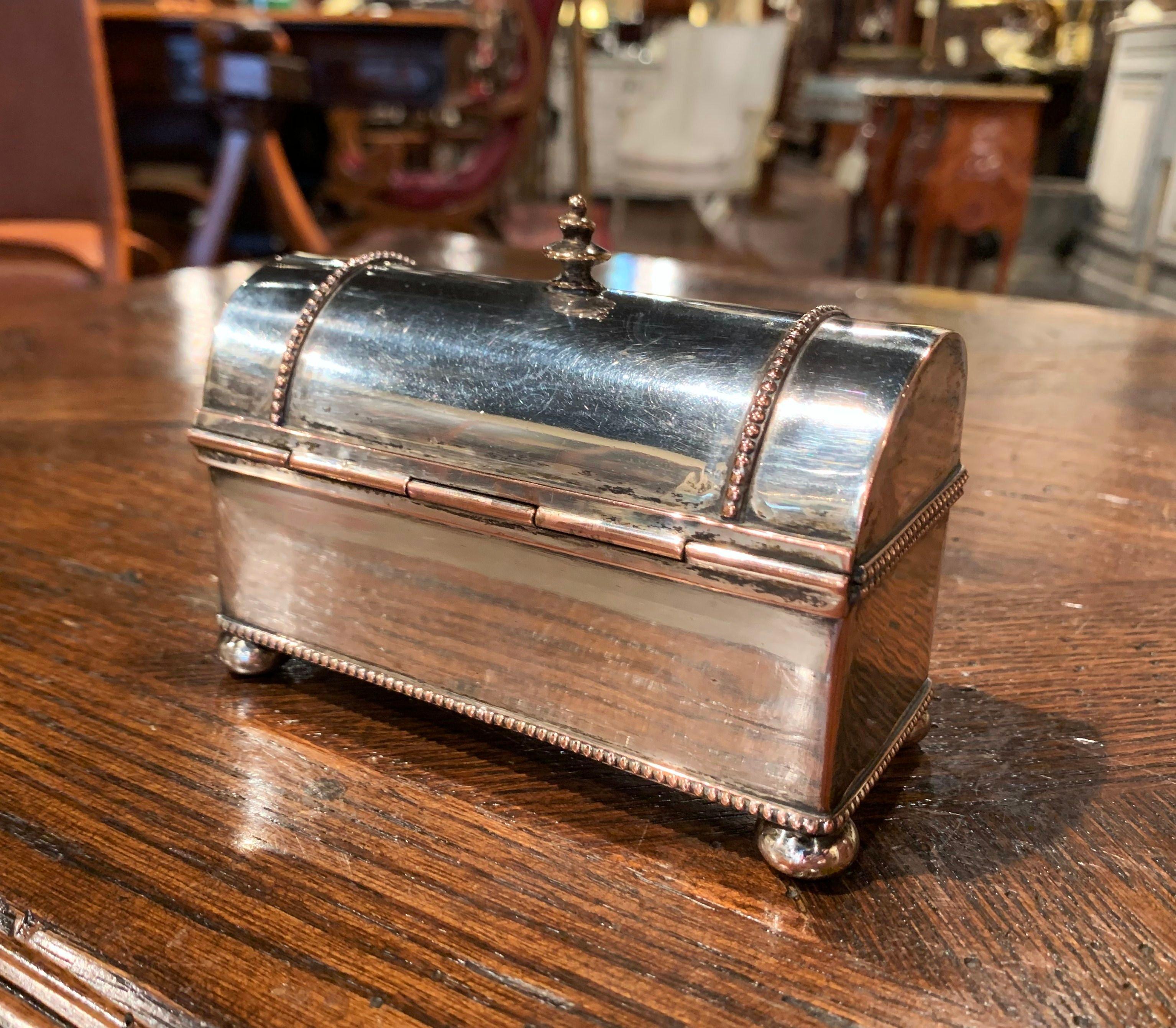 19th Century French Silver Plated over Copper Casket Inkwell 5