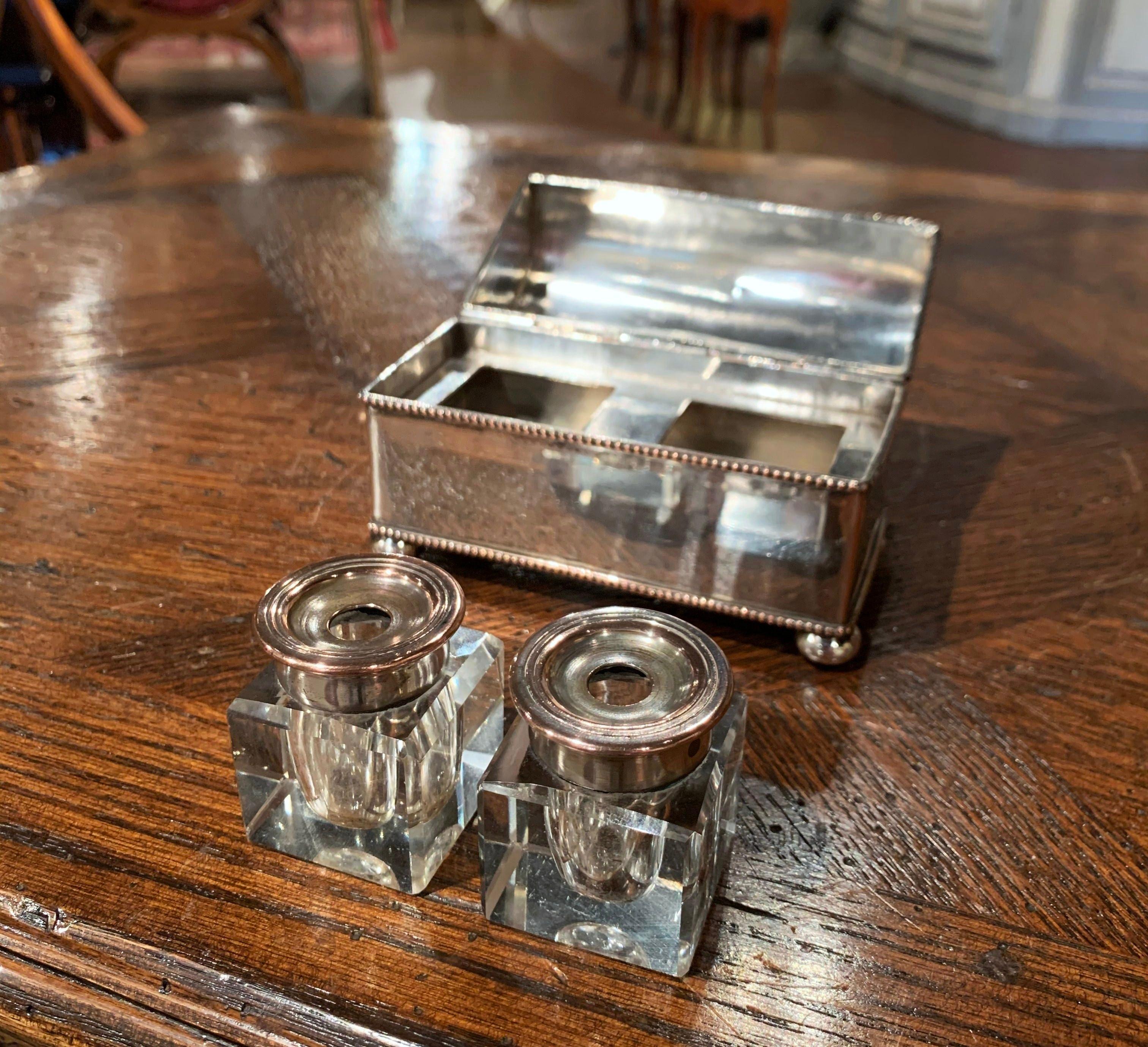 Hand-Crafted 19th Century French Silver Plated over Copper Casket Inkwell