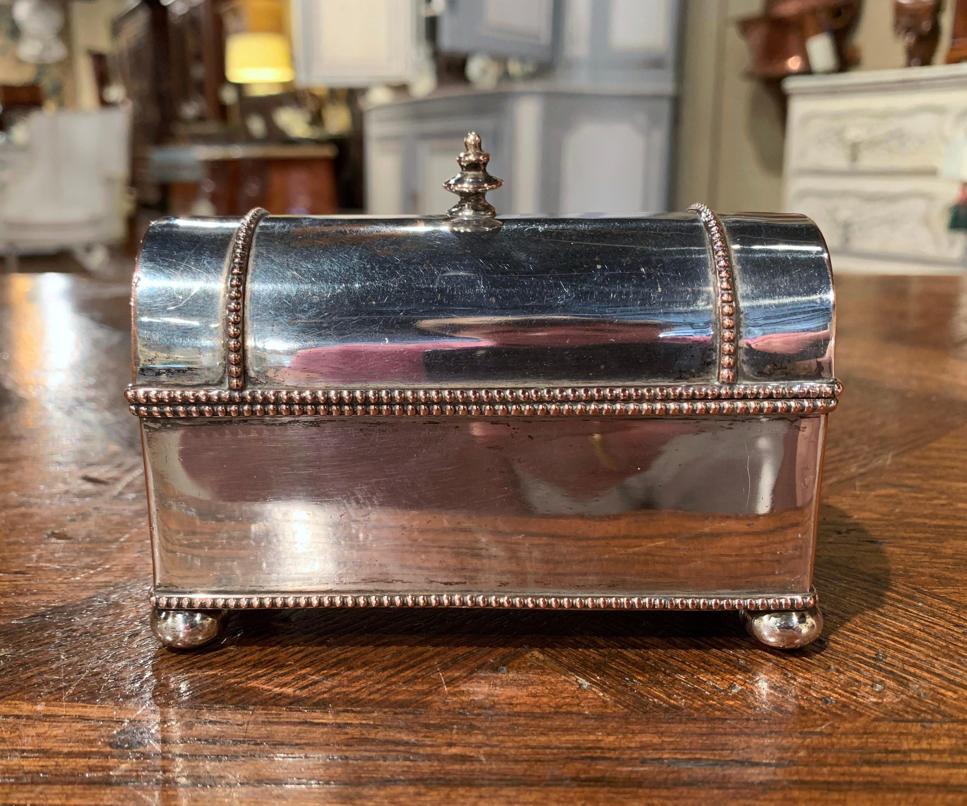 19th Century French Silver Plated over Copper Casket Inkwell In Distressed Condition In Dallas, TX