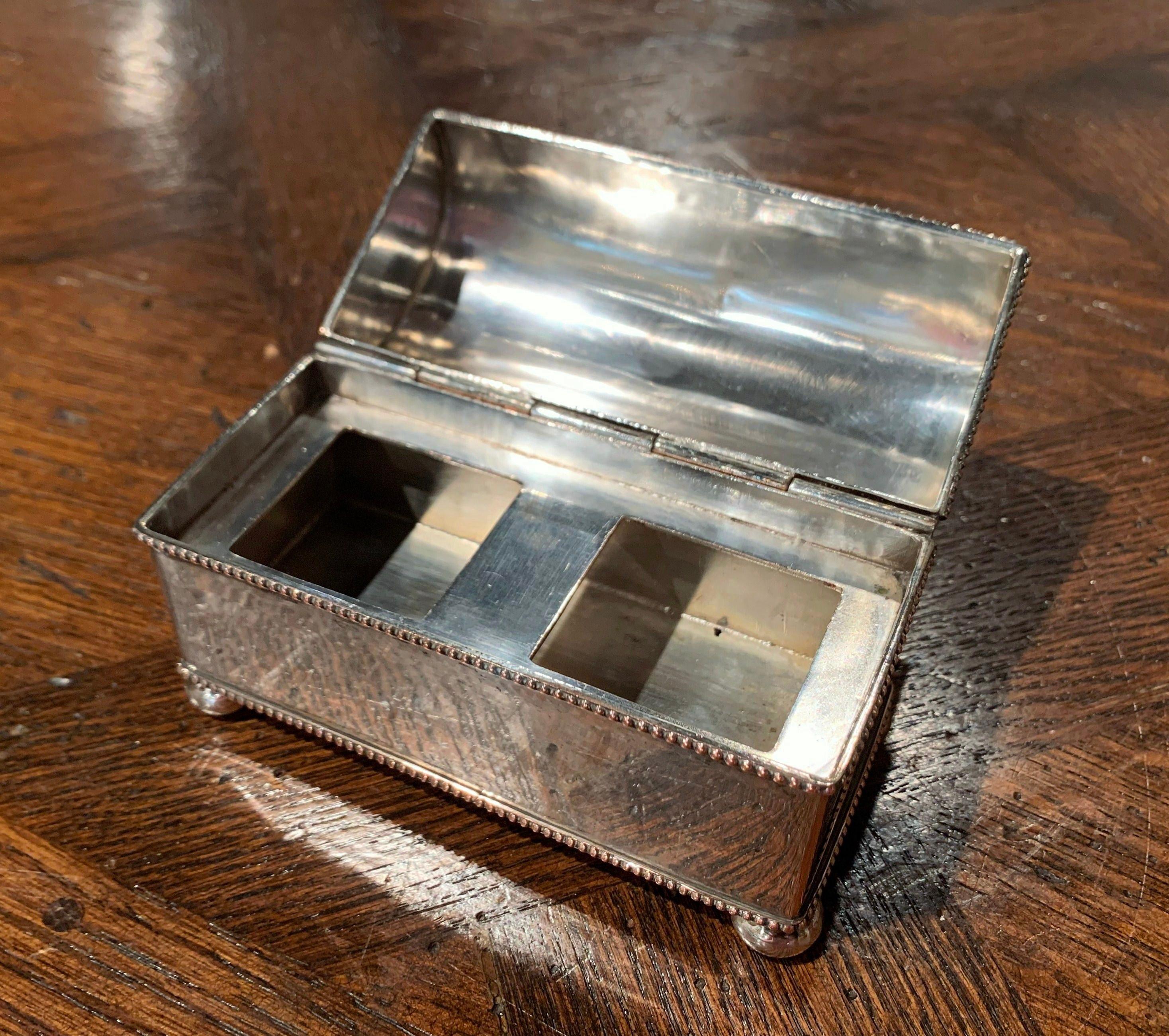 19th Century French Silver Plated over Copper Casket Inkwell 3