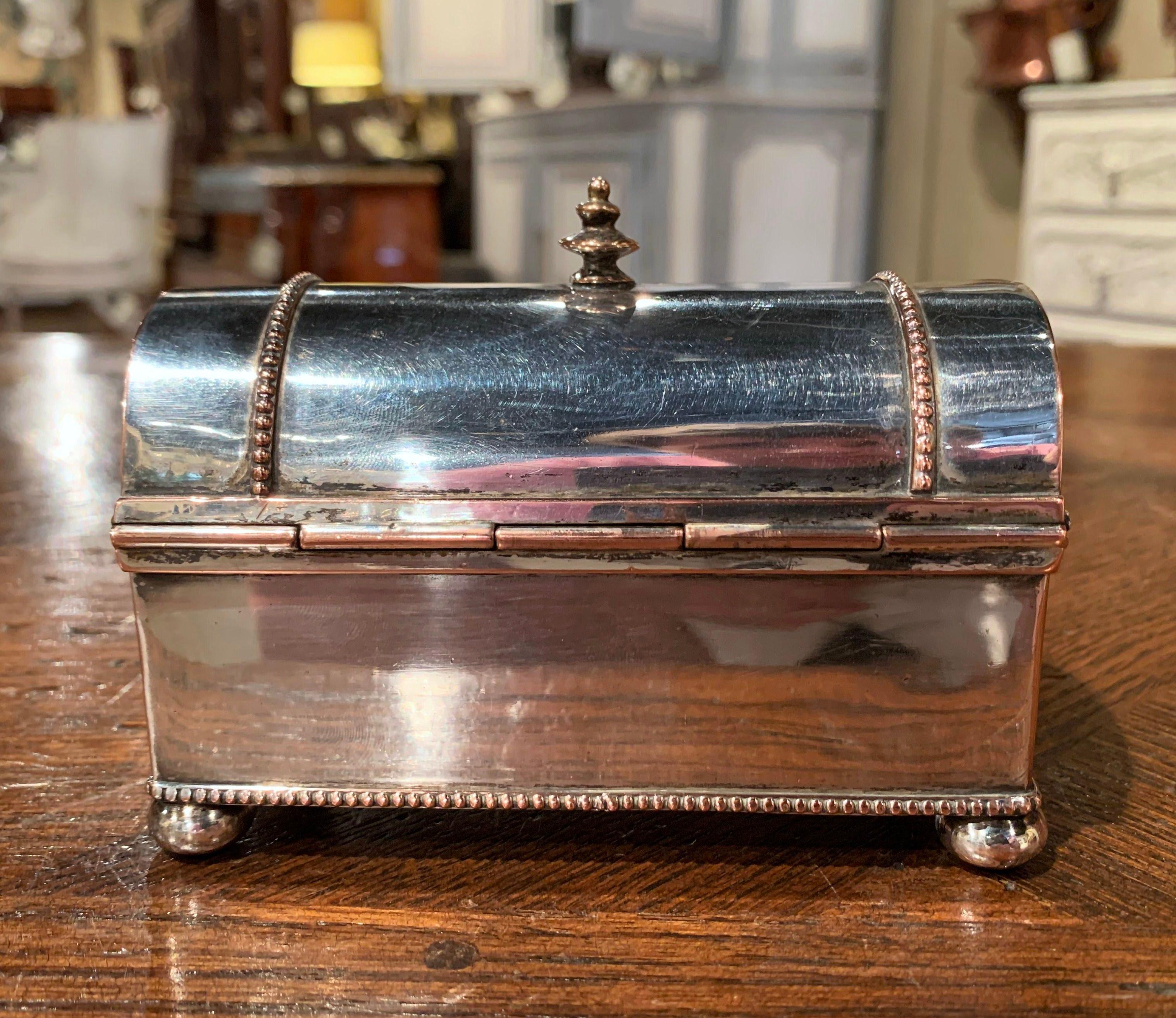 19th Century French Silver Plated over Copper Casket Inkwell 4