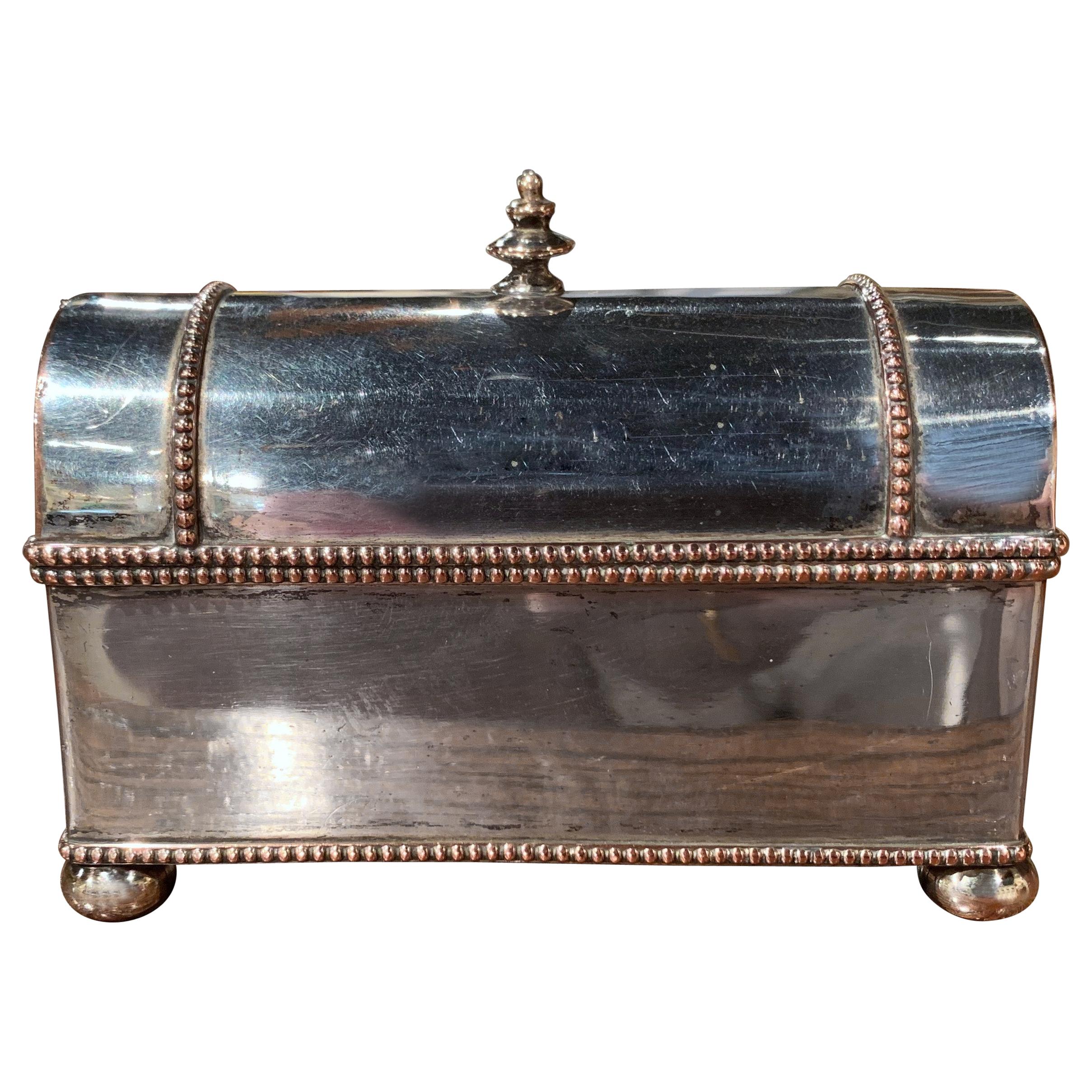 19th Century French Silver Plated over Copper Casket Inkwell