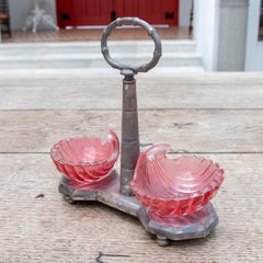 19th Century French Silver Saltcellar with Glass Shells