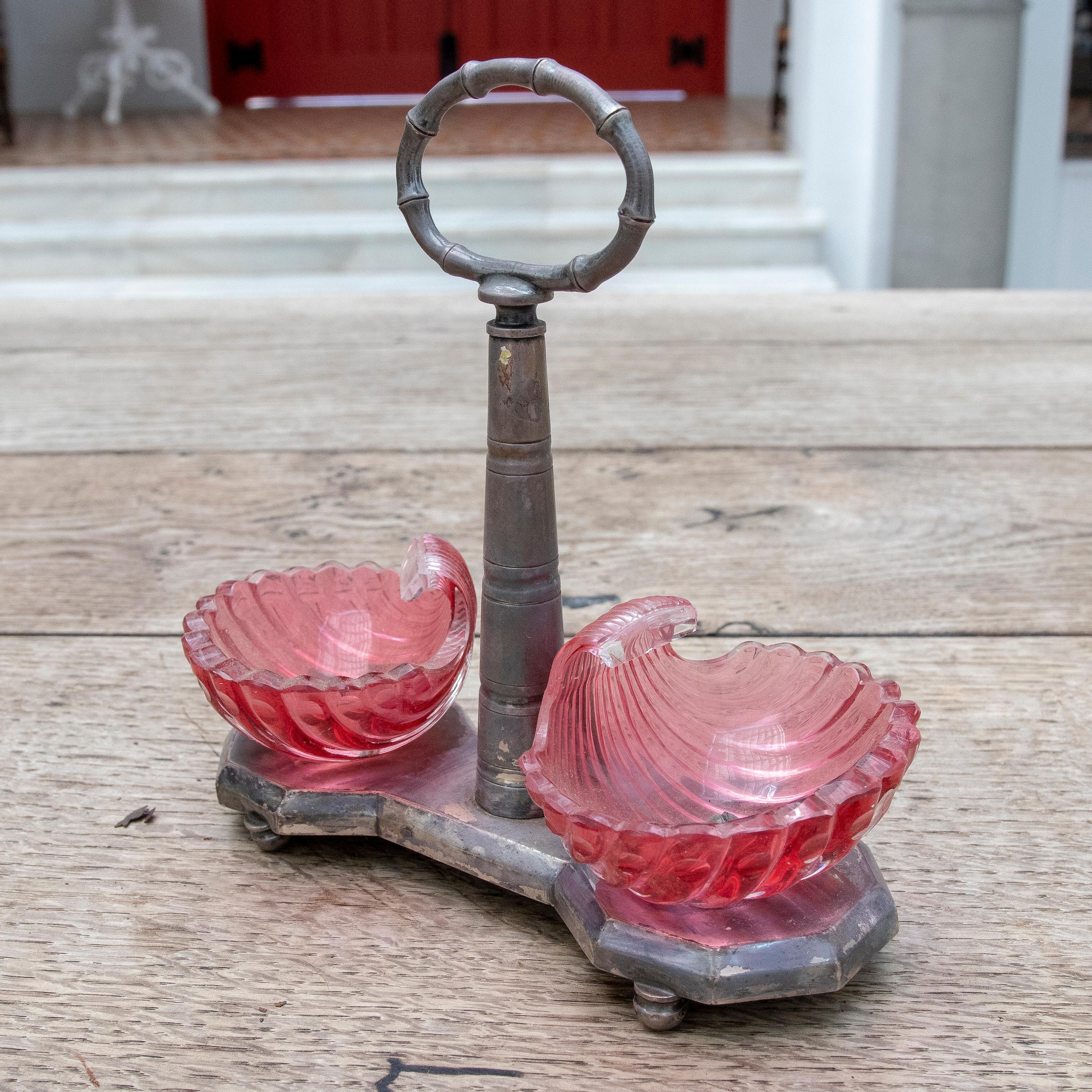 19th Century French Silver Saltcellar with Glass Shells In Good Condition For Sale In Marbella, ES