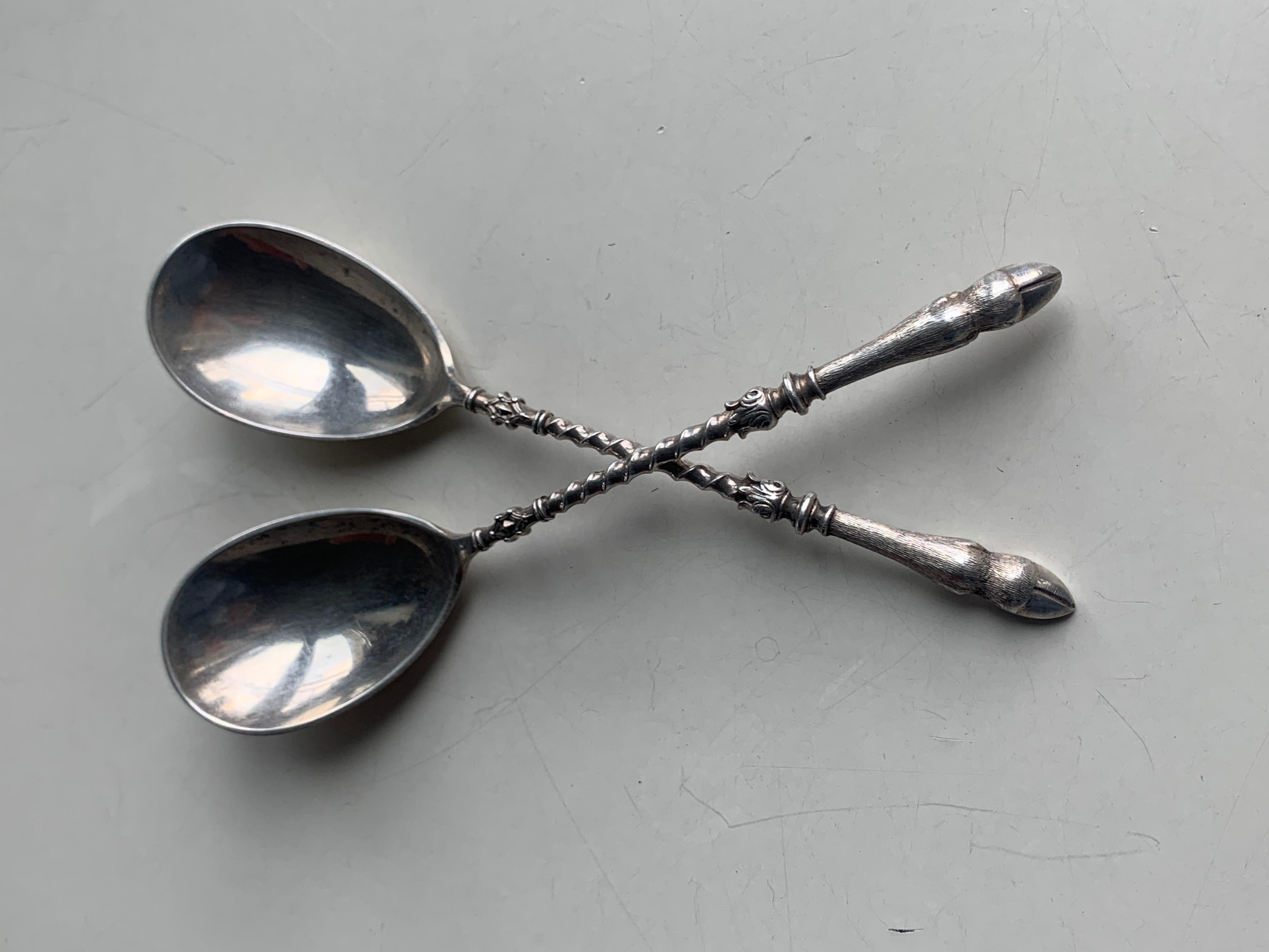 19th century French silver set of teaspoons with goat hooves as handles.
France, circa 1880.