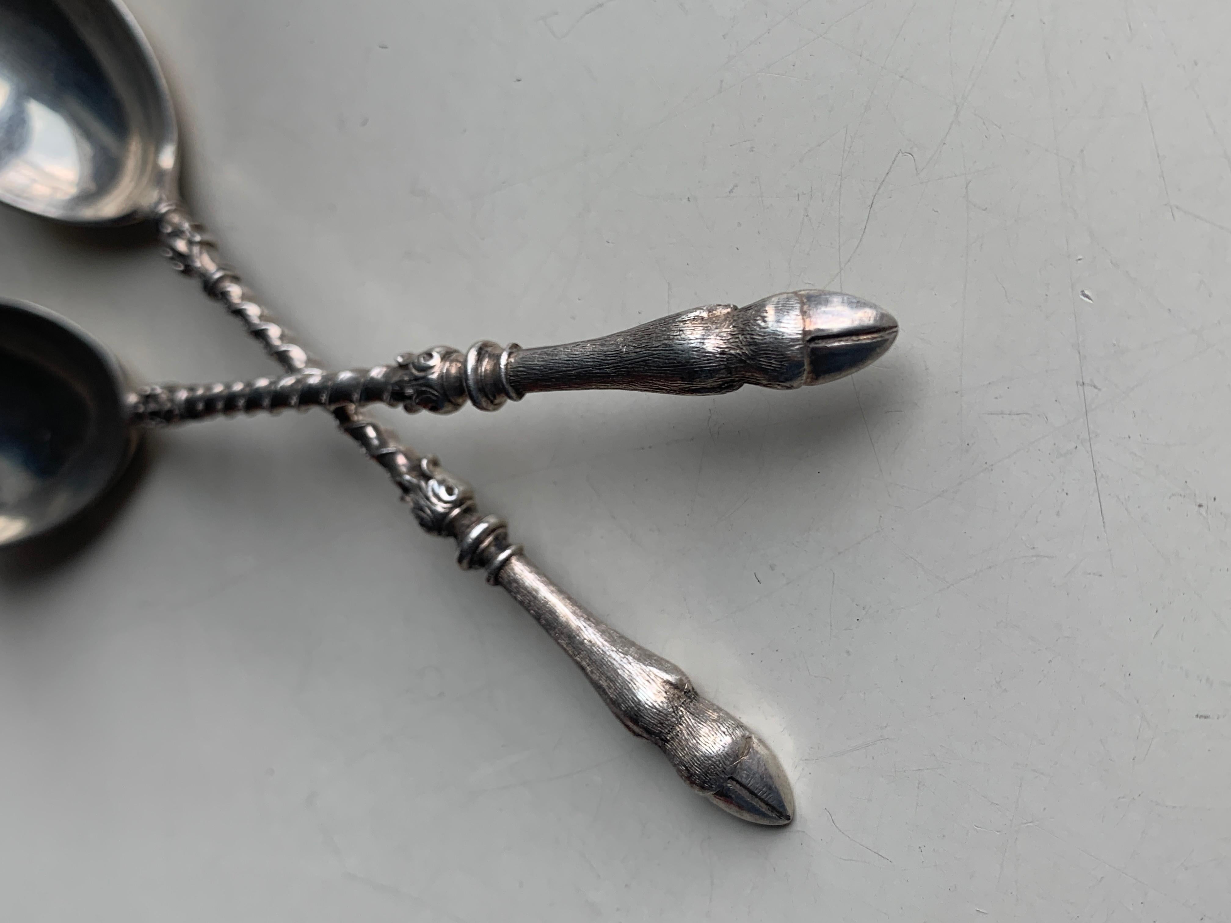 19th Century French Silver Set of Teaspoons with Goat Hooves Handles In Good Condition For Sale In Sofia, BG