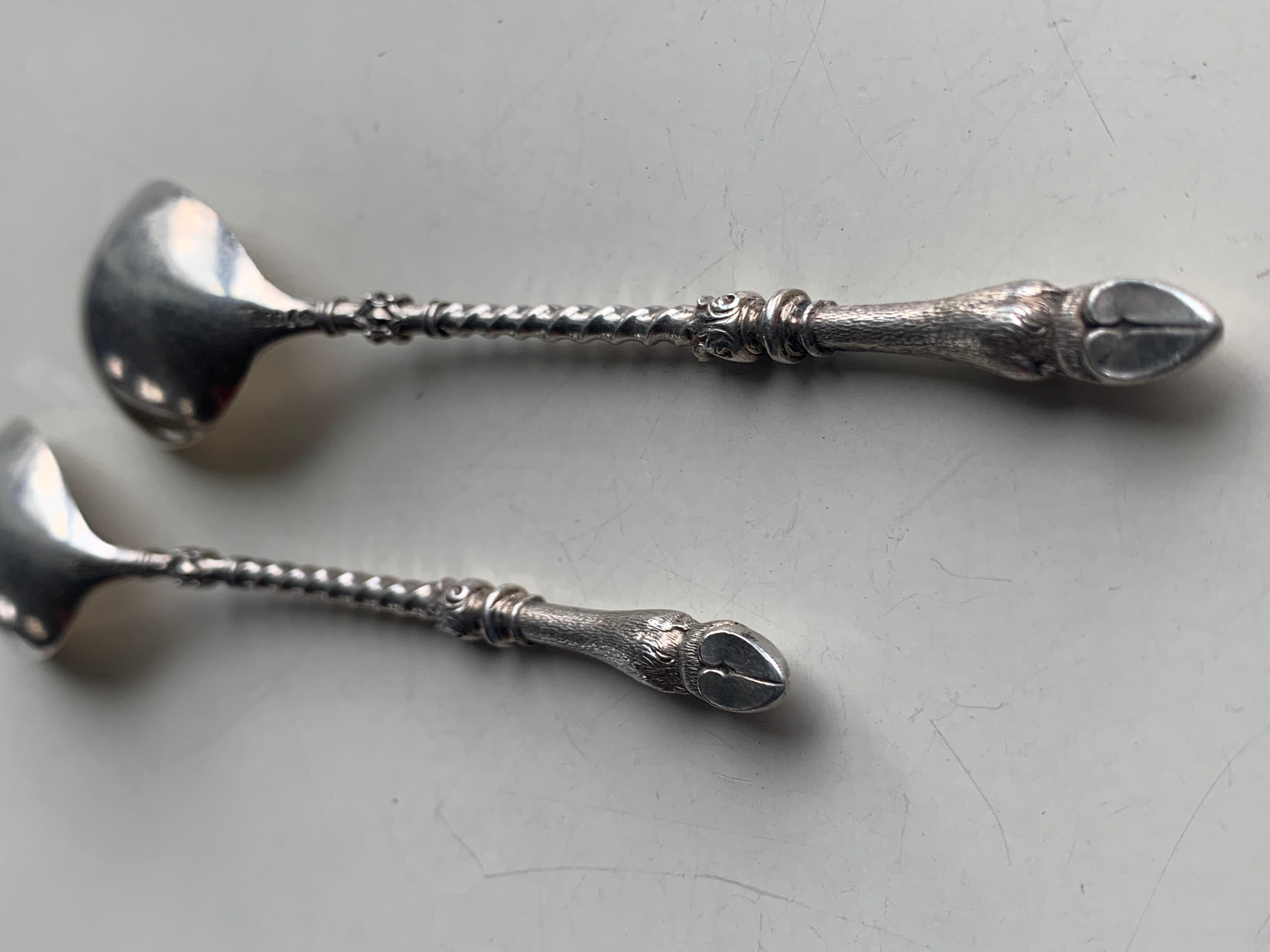 Sterling Silver 19th Century French Silver Set of Teaspoons with Goat Hooves Handles For Sale