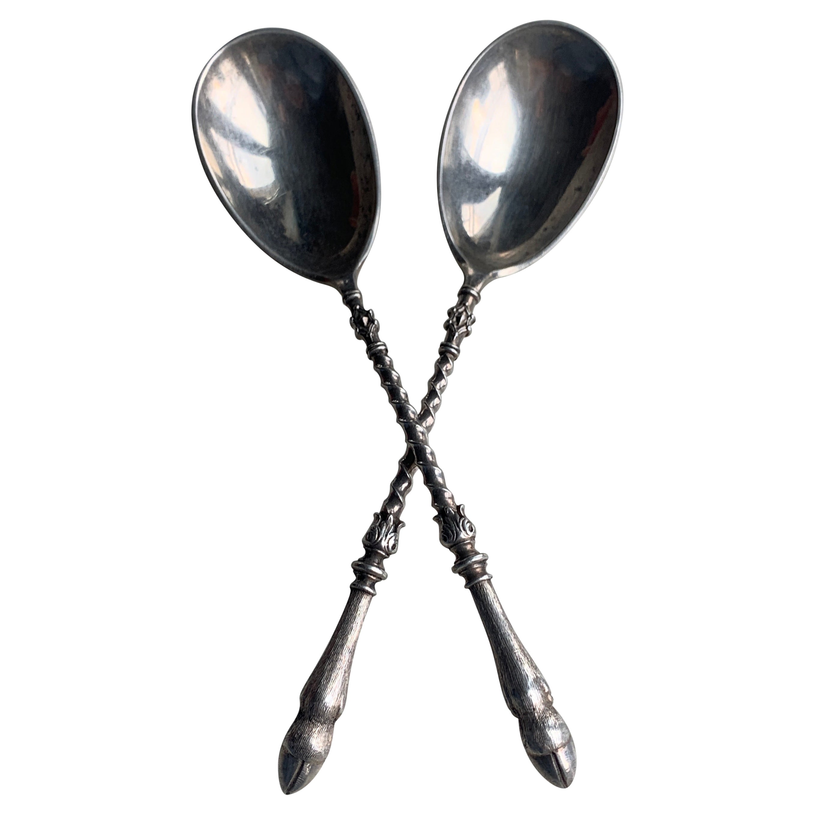 Ensemble de cuillères à thé en argent du 19ème siècle avec poignées à capuche en sabots de chèvre