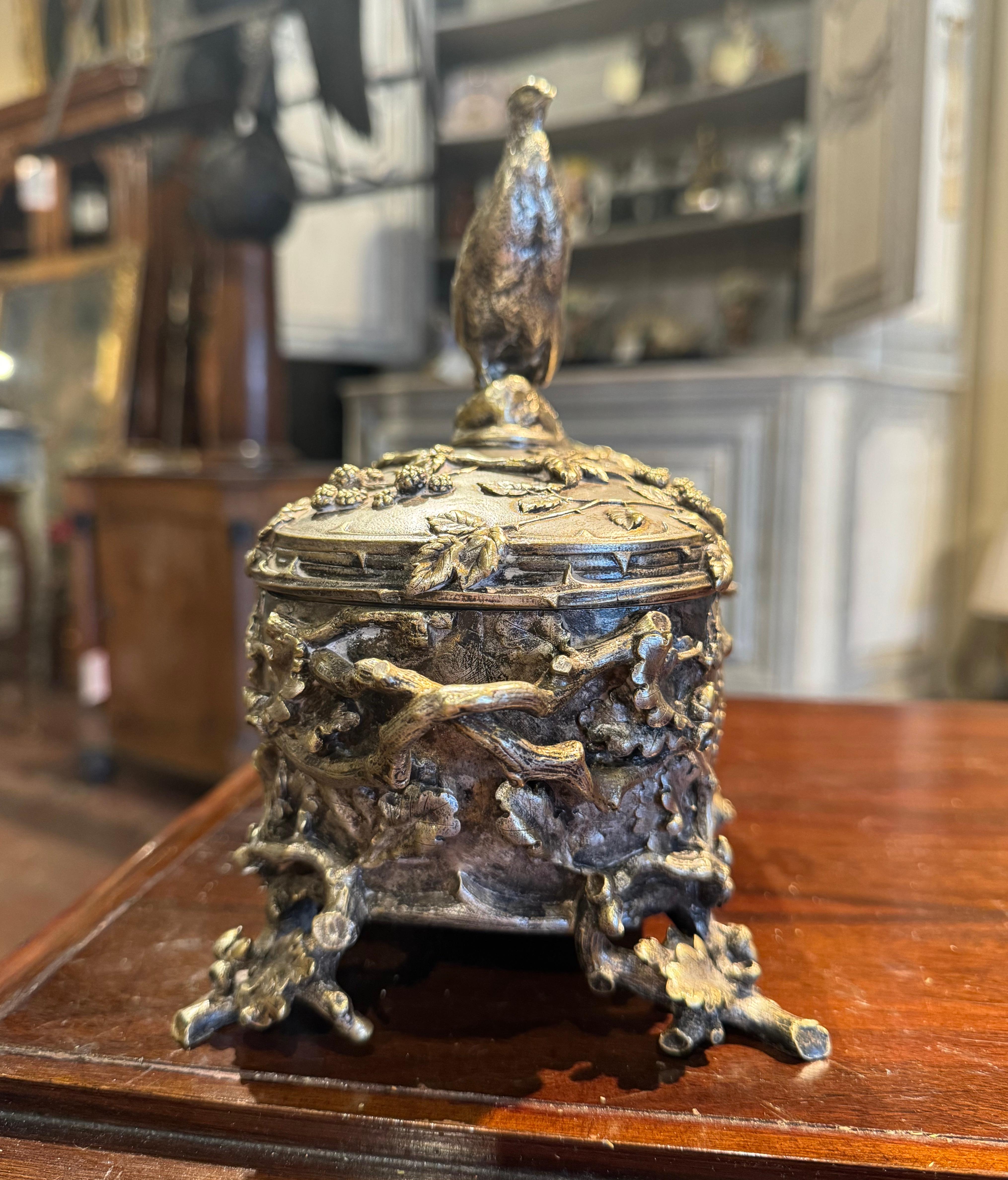 19th Century French Silvered Bronze Casket with Hunt Animals Signed A. Cain For Sale 6