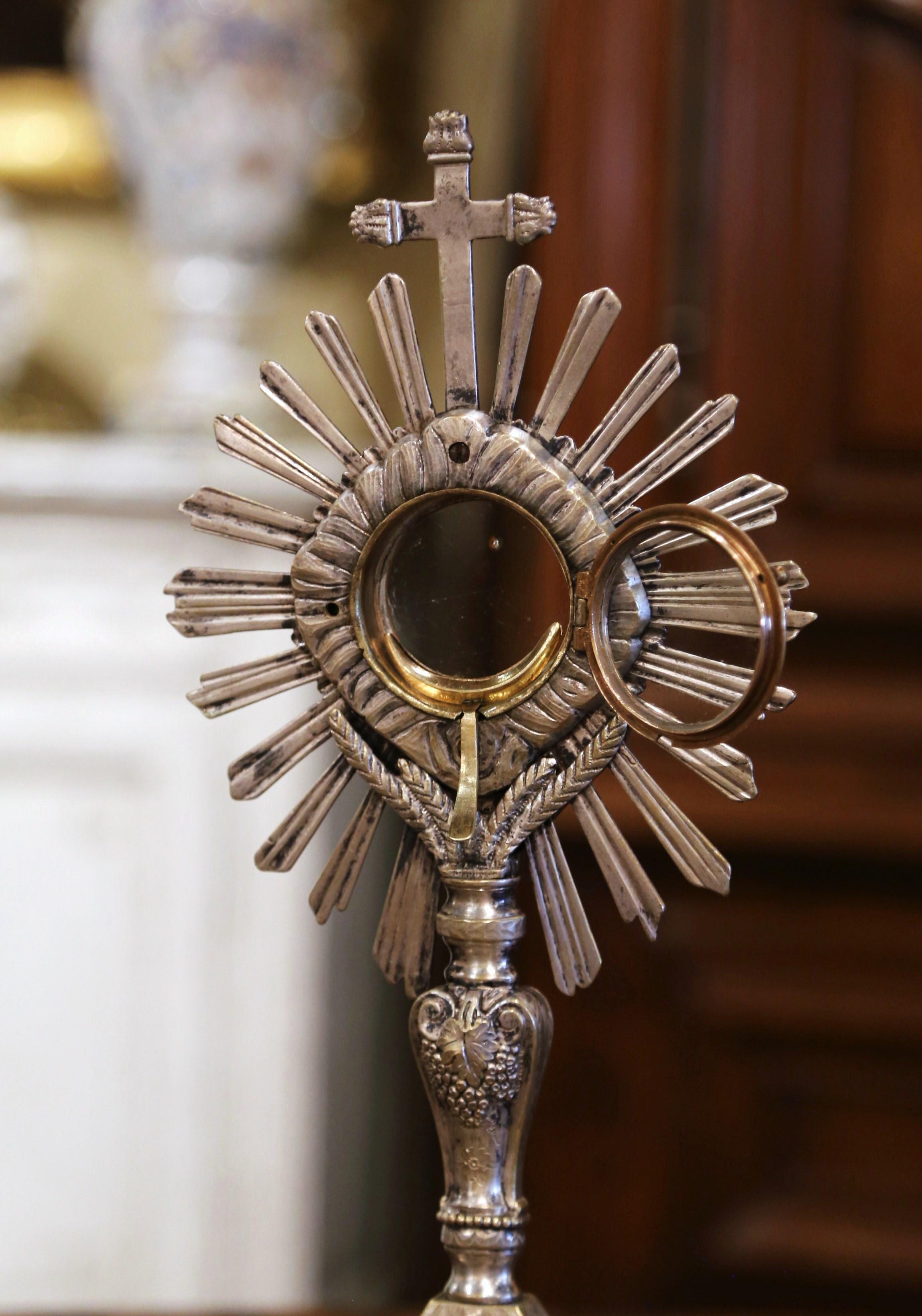 19th Century French Silvered Bronze Catholic Monstrance 