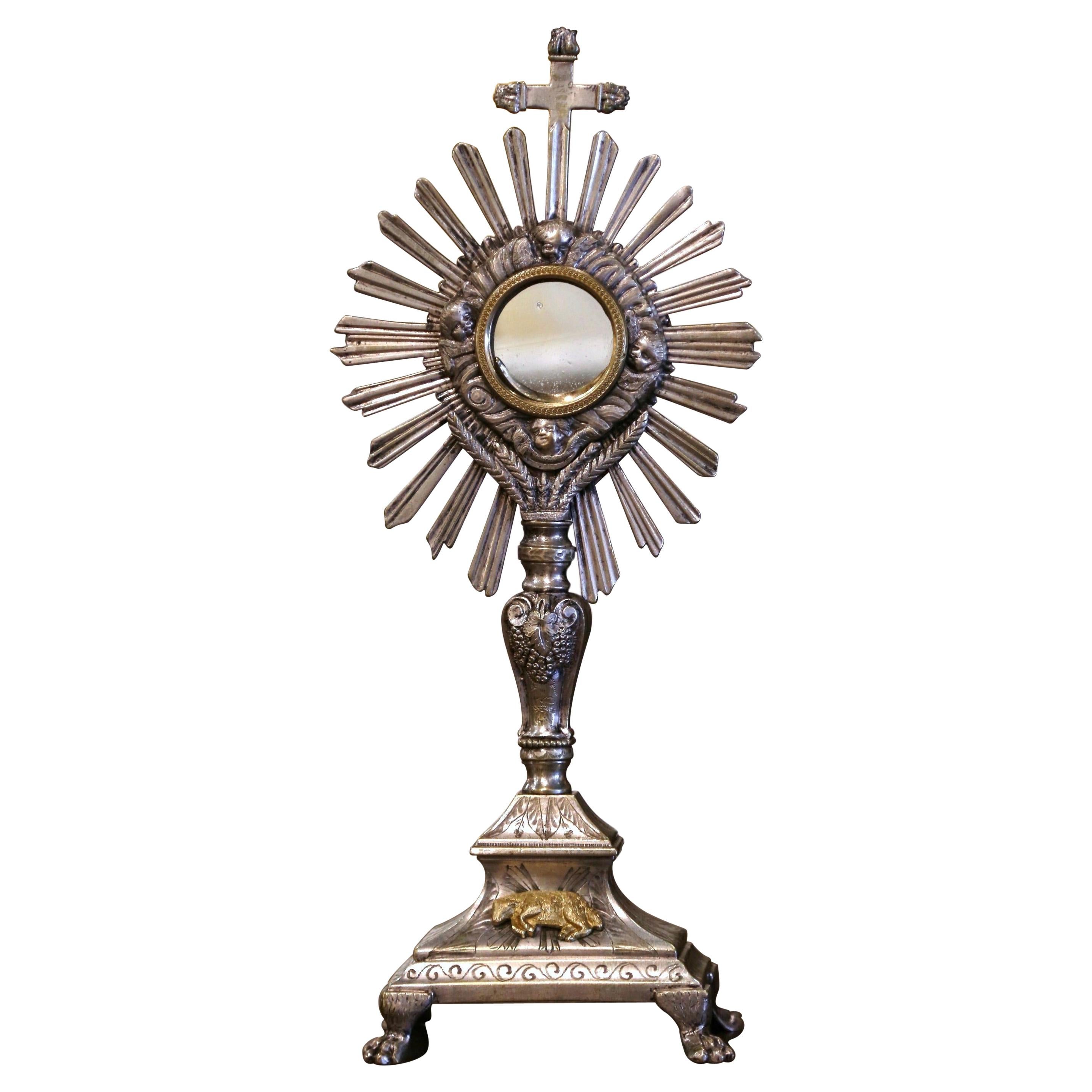 19th Century French Silvered Bronze Catholic Monstrance "Ostensoir"