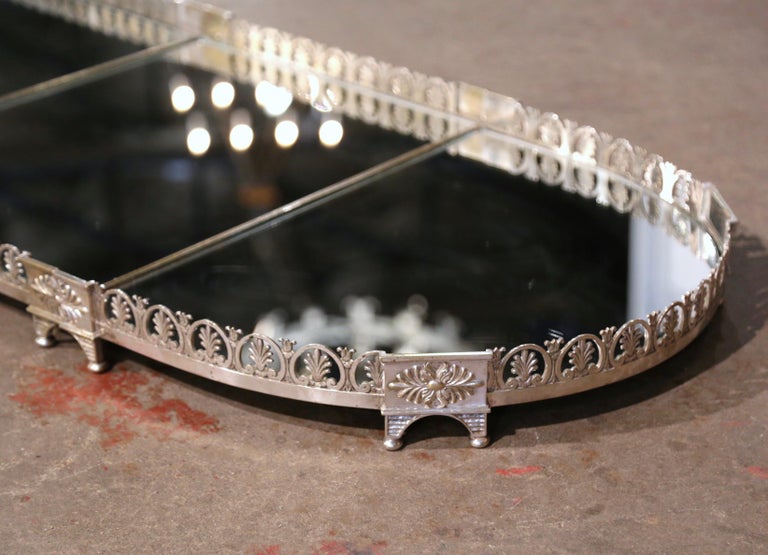 Surtout De Table Ancien Métal Argenté Avec Miroir - Centre De Table XIXe Siècle