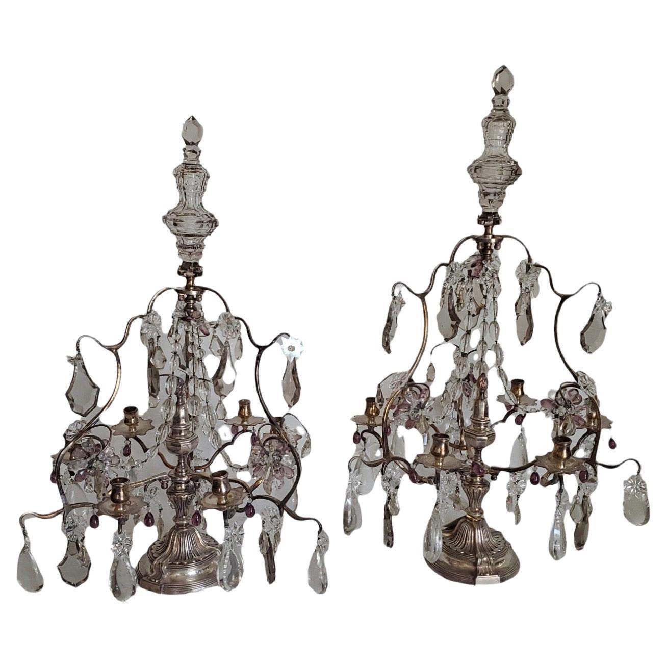 Girondolas francesas de bronce plateado del siglo XIX en venta