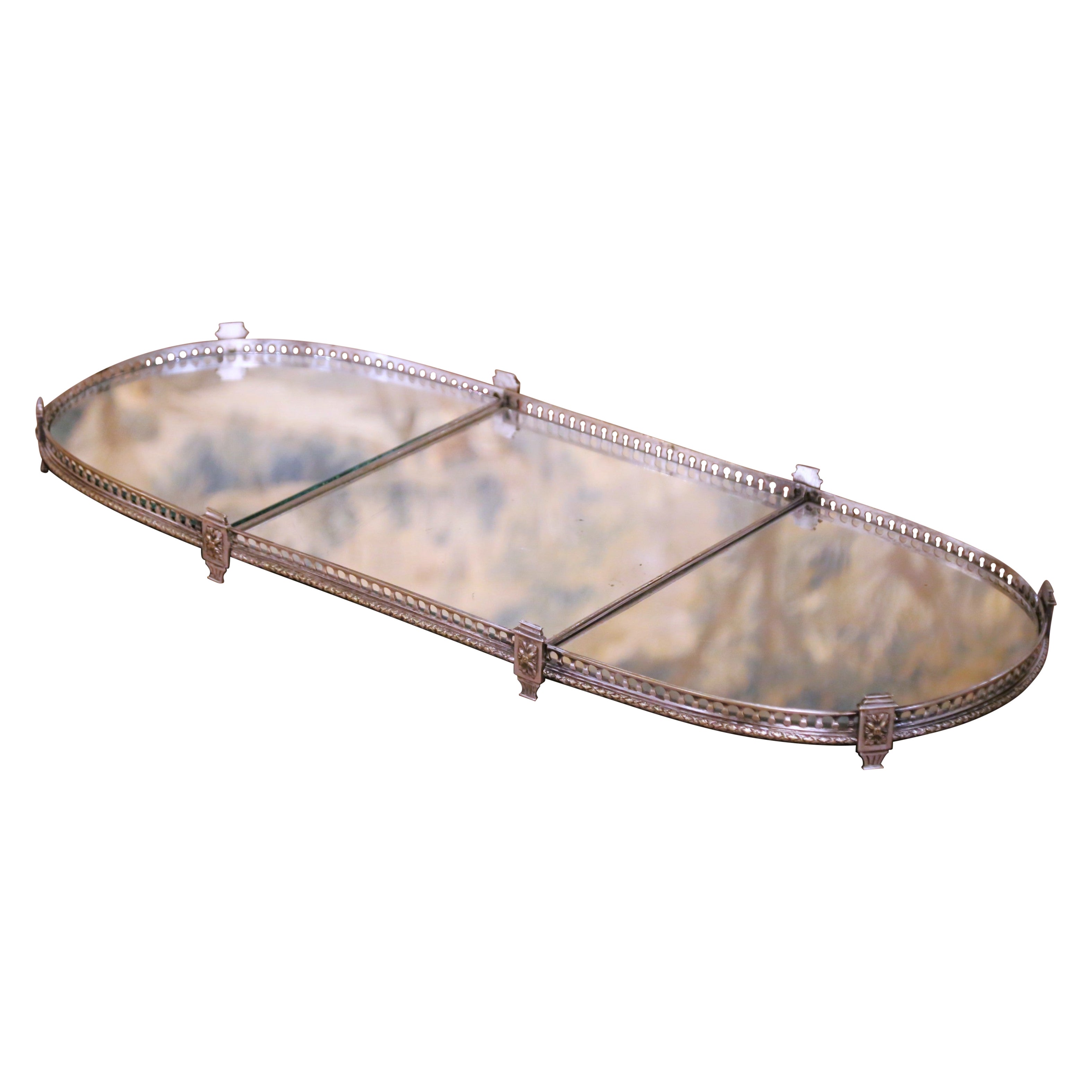 19th Century French Silvered Bronze & Mirrored Three-Piece "Surtout de Table"