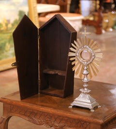 19th Century French Silvered Bronze Ostensoir Monstrance with Original Casing