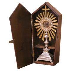 19th Century French Silvered Bronze Ostensoir Monstrance with Original Casing