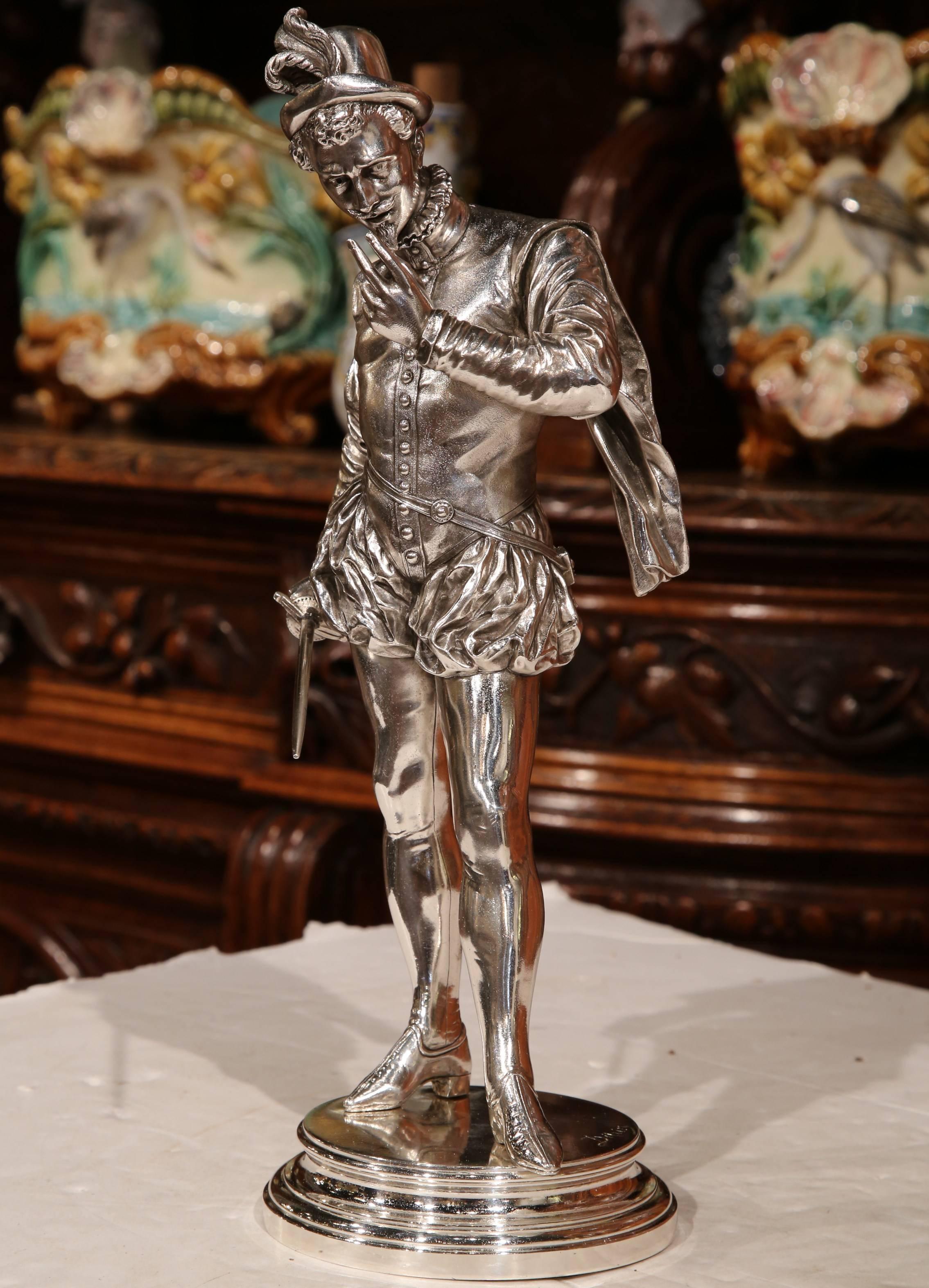 Baroque 19th Century French Silvered Bronze Sculpture 