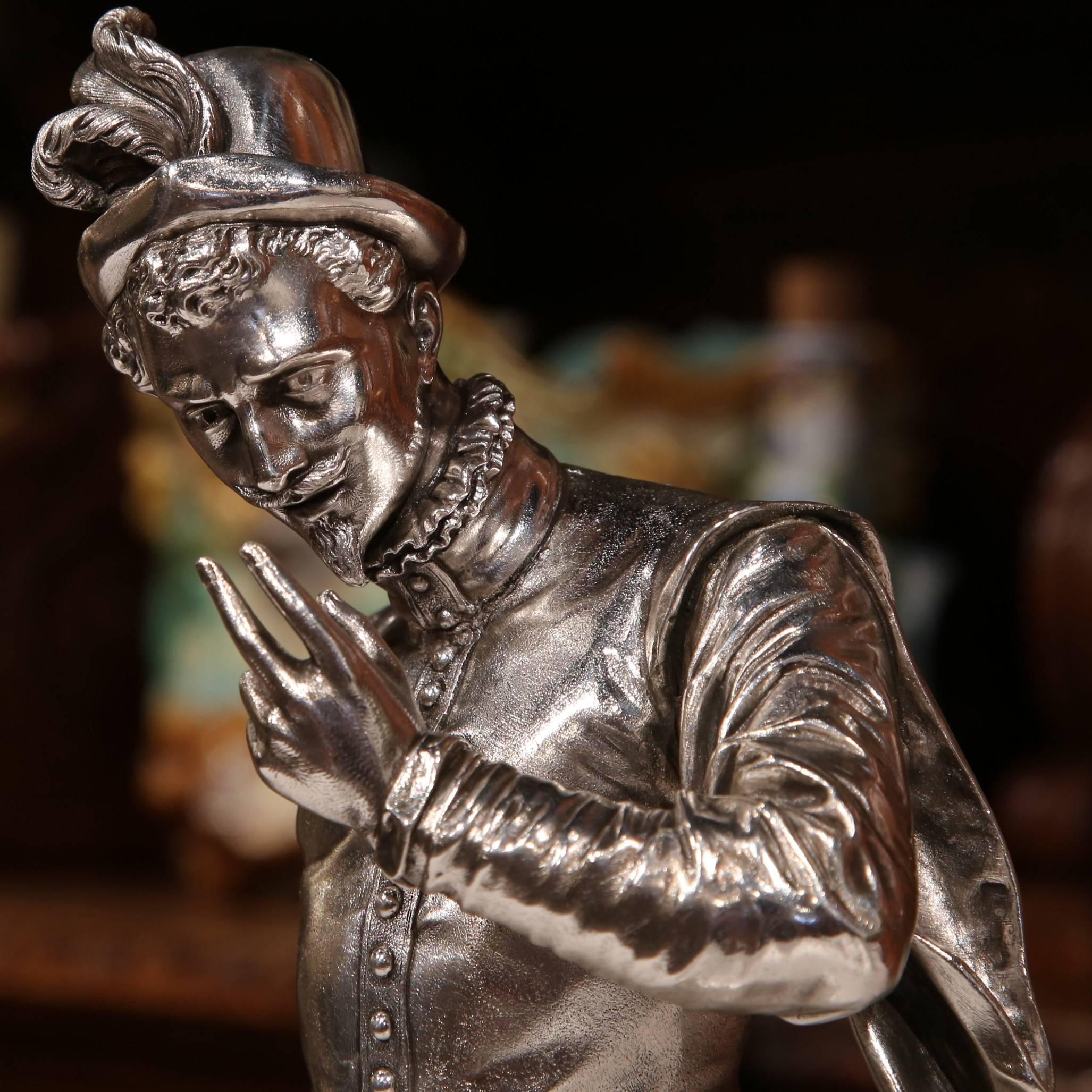 Hand-Carved 19th Century French Silvered Bronze Sculpture 