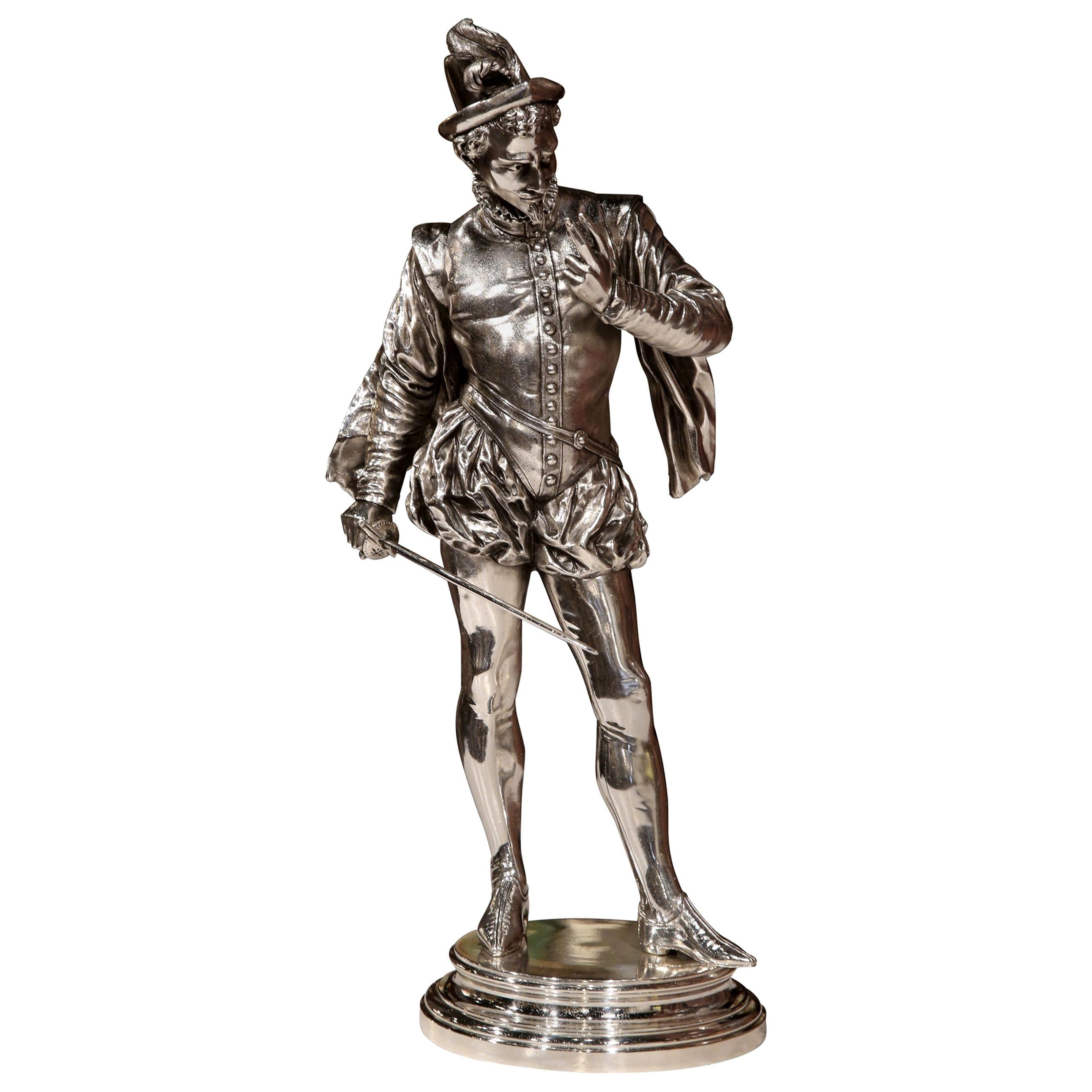 Le Duel, sculpture française du 19ème siècle en bronze argenté signée P.L. Detrier