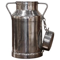 19th Century French Silvered Metal Milk Container with Chained Lid