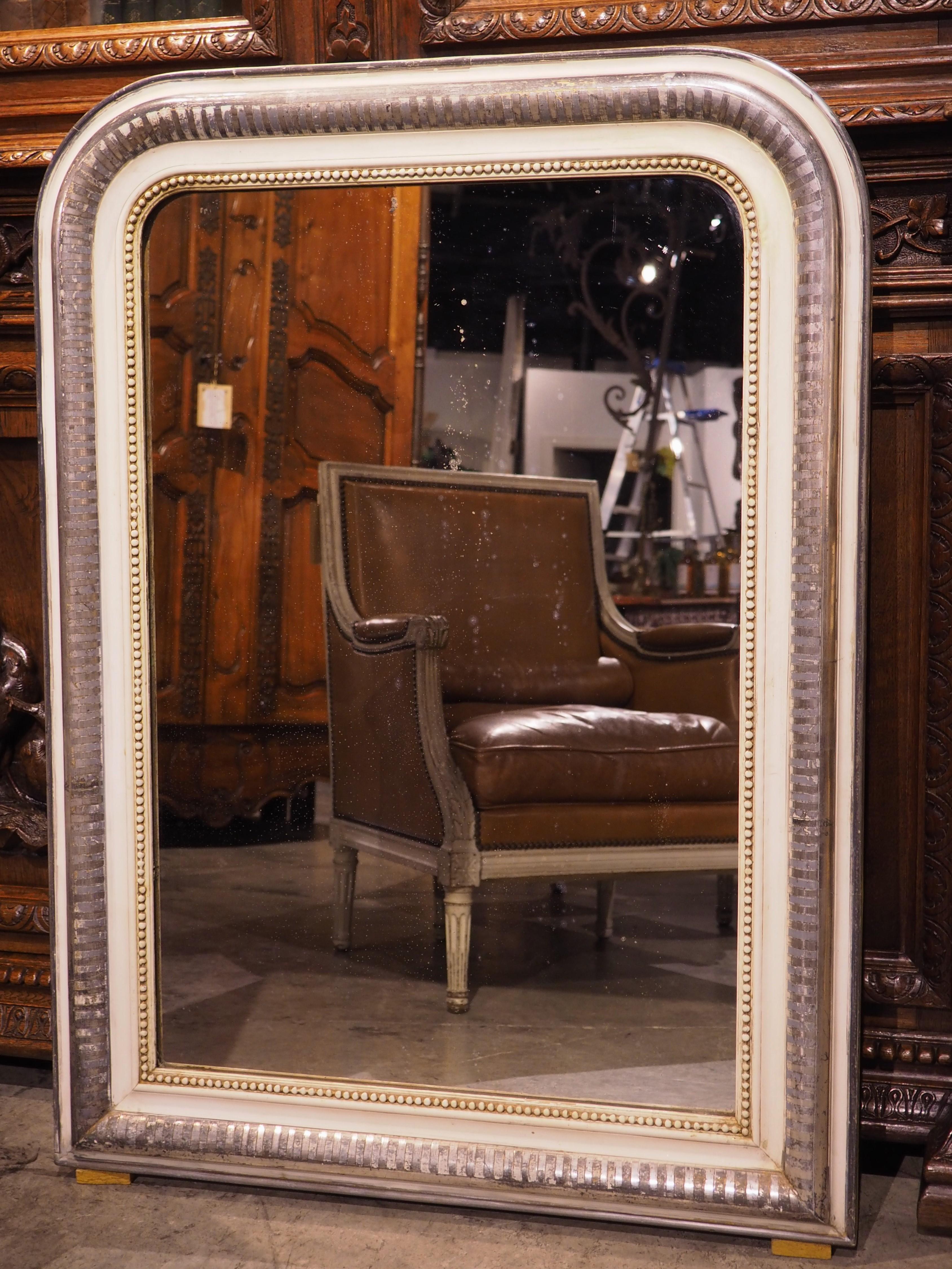 19th Century French Silverleaf and Antique White Painted Louis Philippe Mirror  9