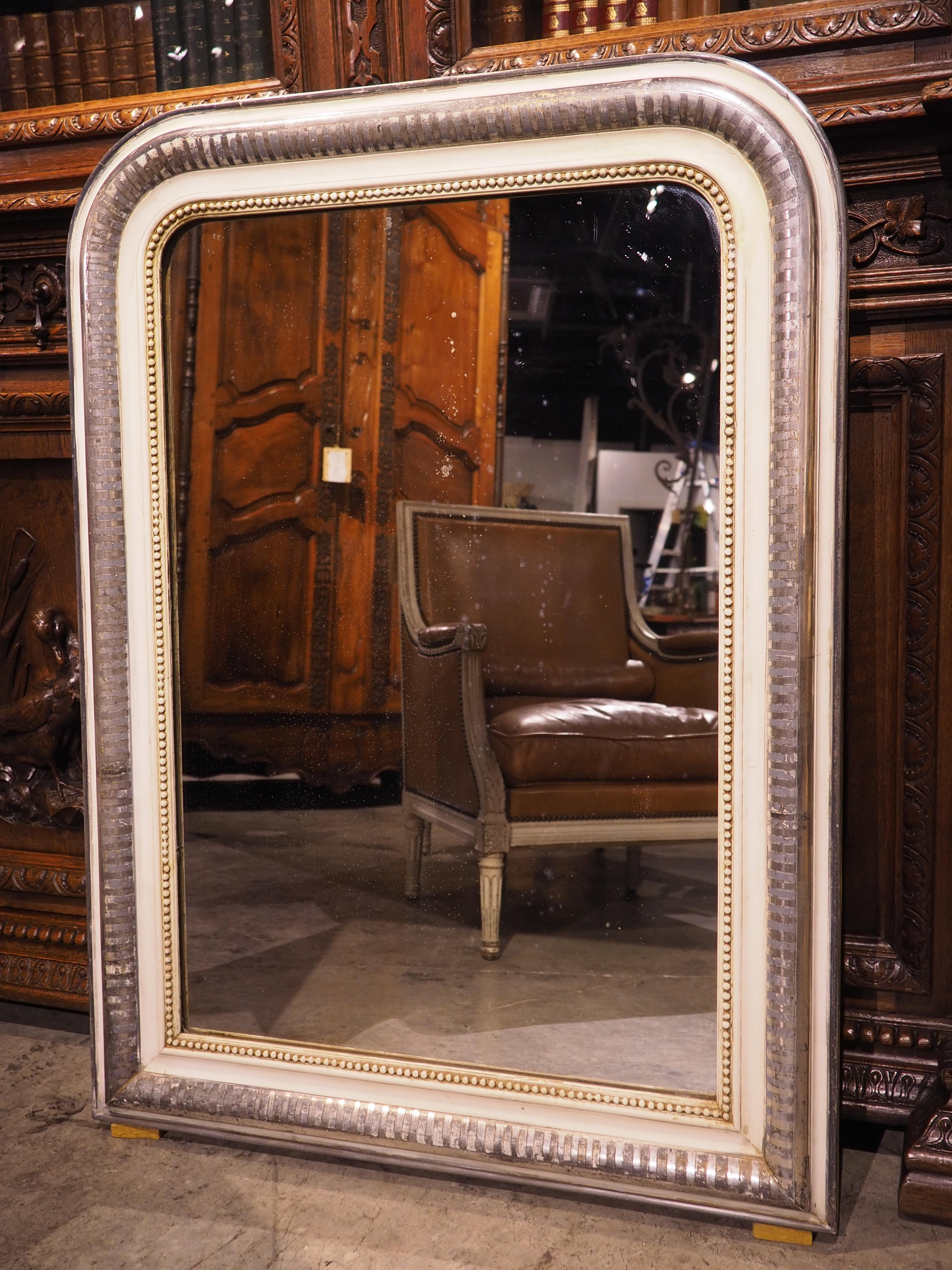 Hand-Carved 19th Century French Silverleaf and Antique White Painted Louis Philippe Mirror 
