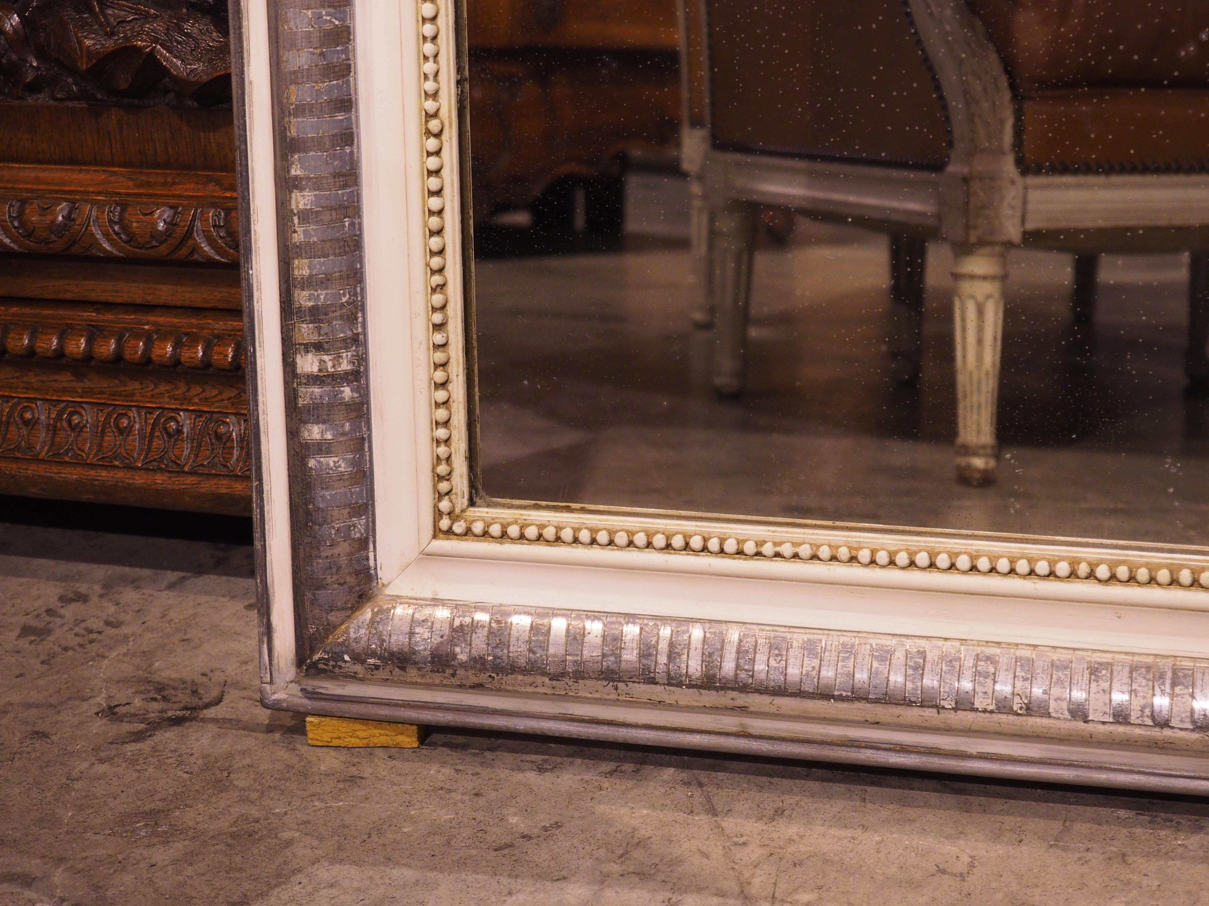 19th Century French Silverleaf and Antique White Painted Louis Philippe Mirror  2
