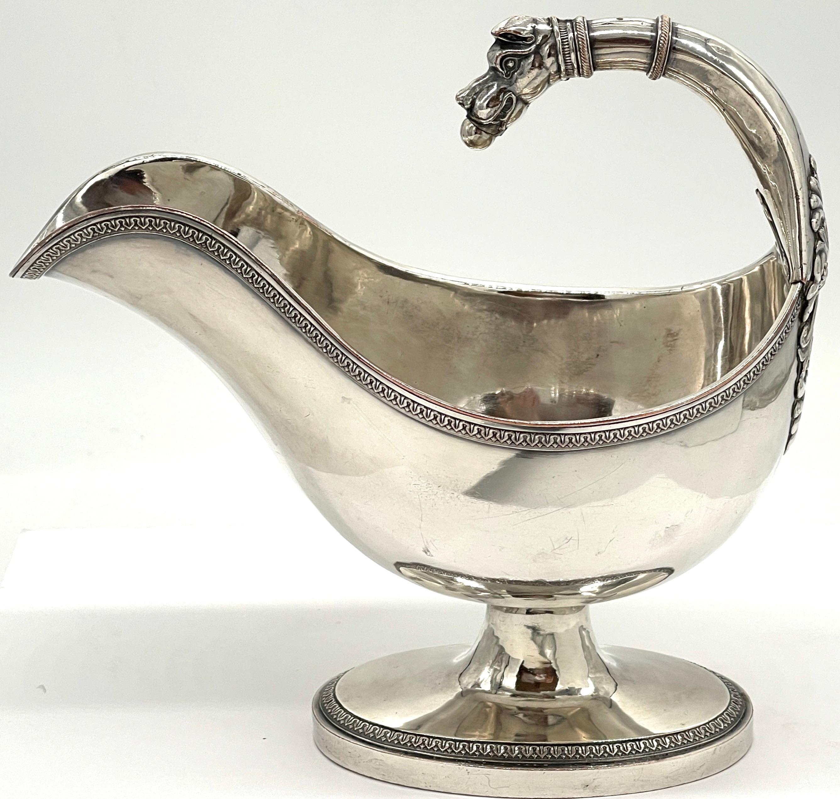 Neoclassical 19th Century French Silverplated Christofle Style Dog Motif Gravy/ Sauce Boat