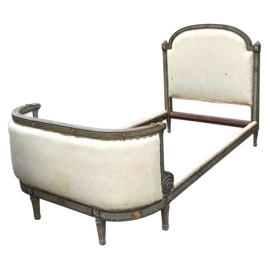 19th Century French Single Bed with Its Original Upholstery, 1980s For Sale