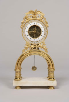 19th Century French Skeleton Clock of Ormolu and Marble from Directoire Period