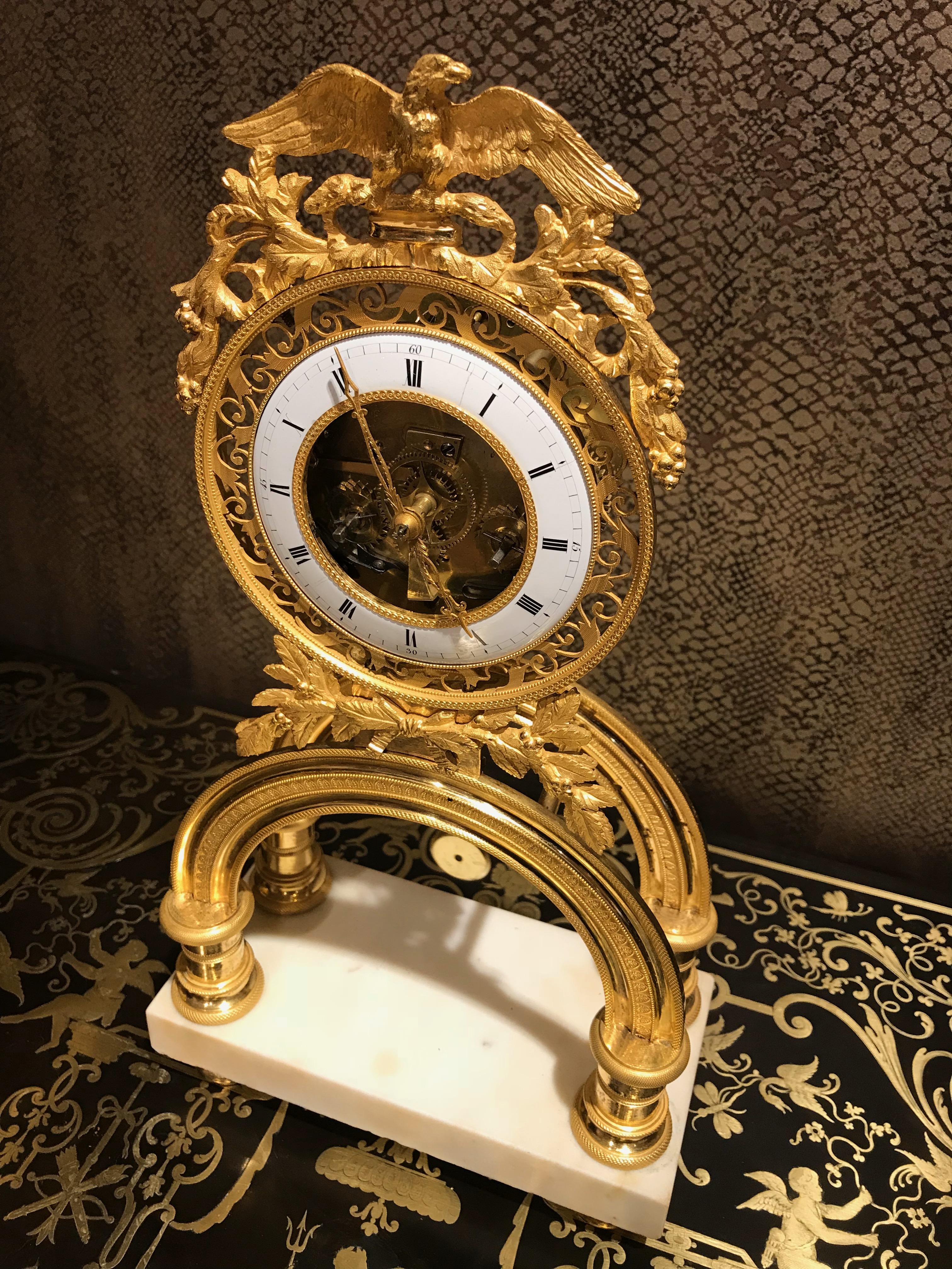 19th Century French Skeleton Clock of Ormolu and Marble from Directoire Period For Sale 2