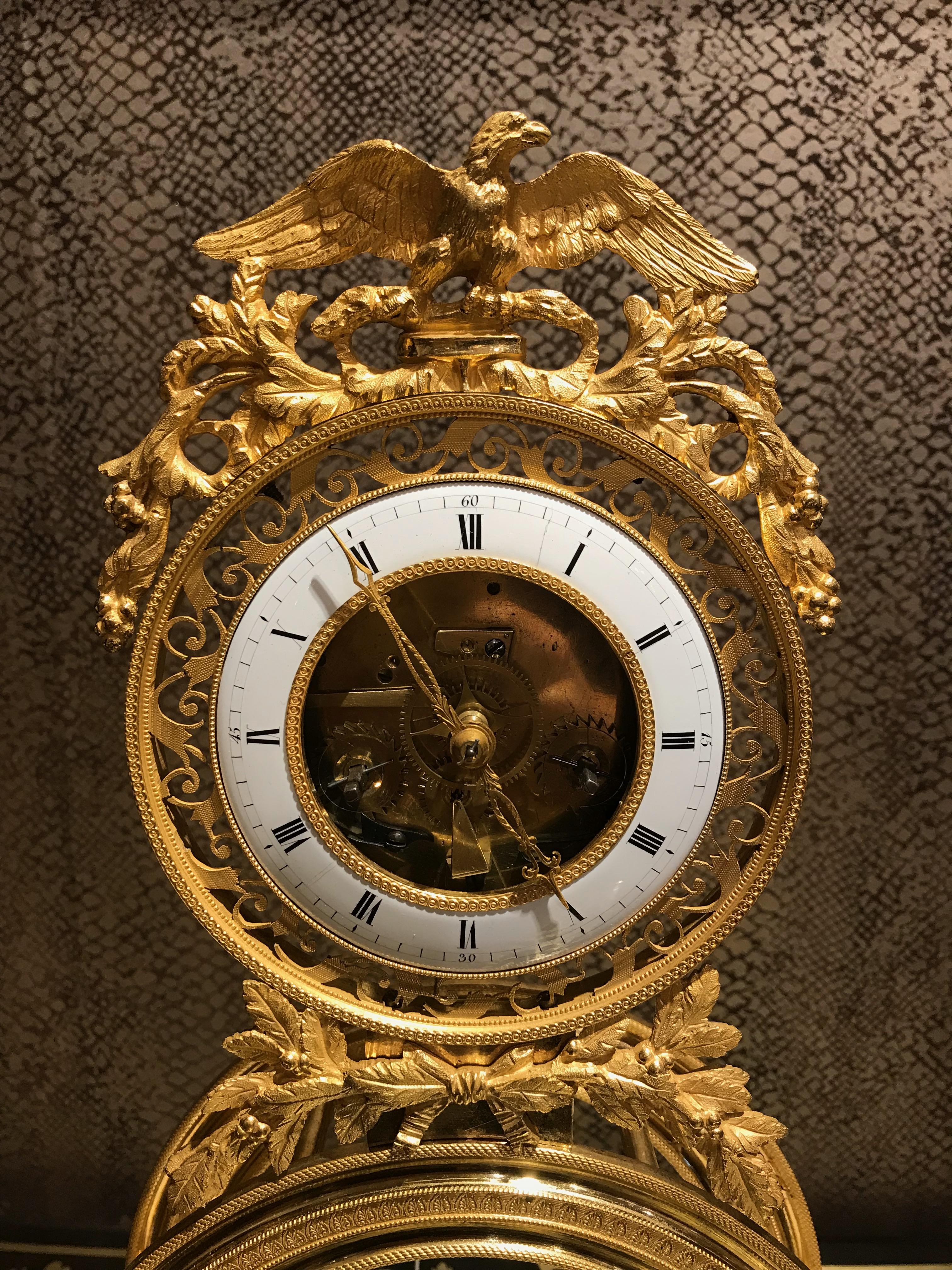 19th Century French Skeleton Clock of Ormolu and Marble from Directoire Period For Sale 4