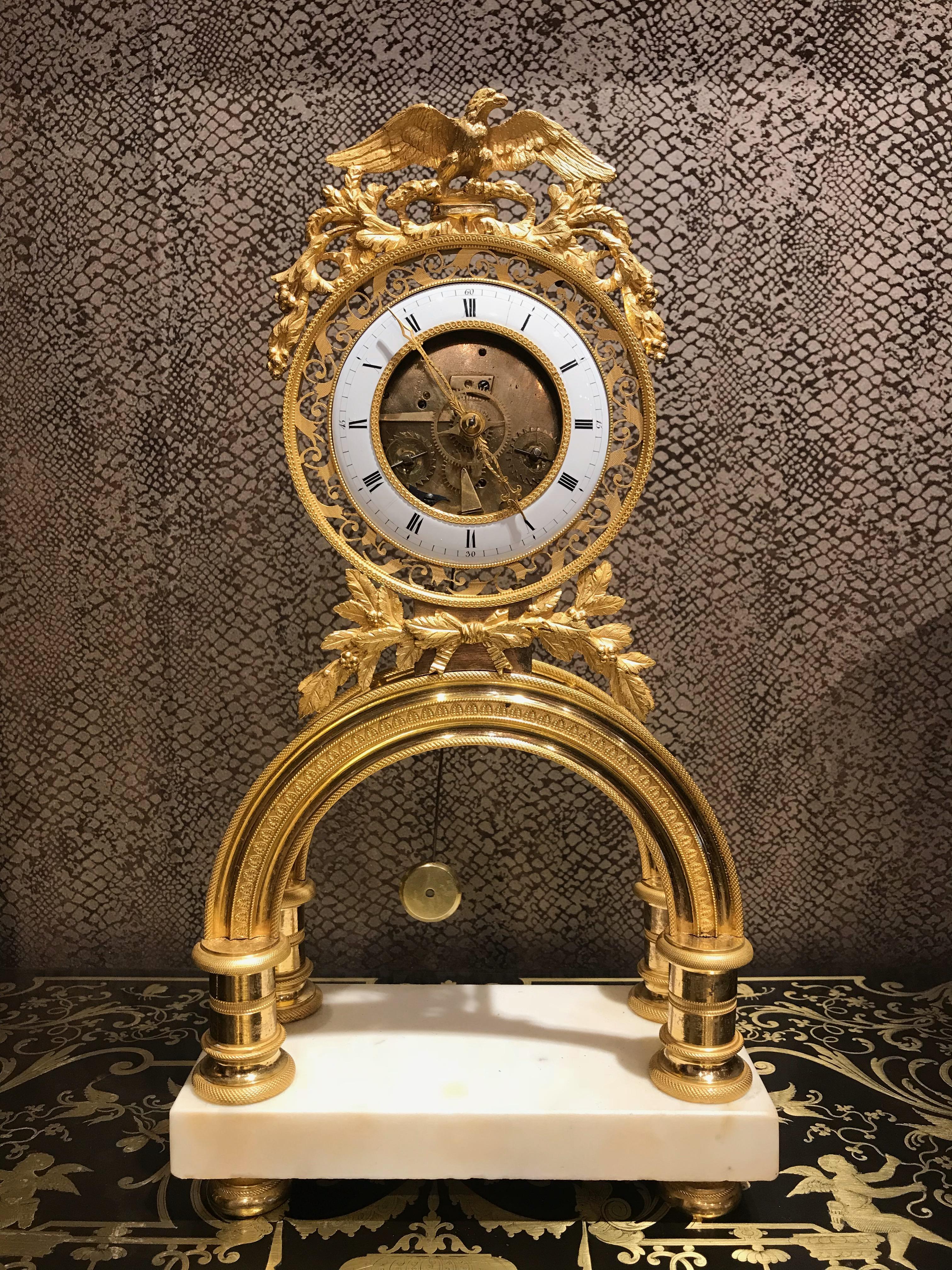 19th Century French Skeleton Clock of Ormolu and Marble from Directoire Period For Sale 5