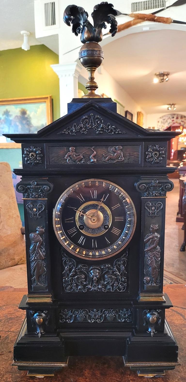 19th Century French Slate & Bronze Clock by Marti For Sale 10