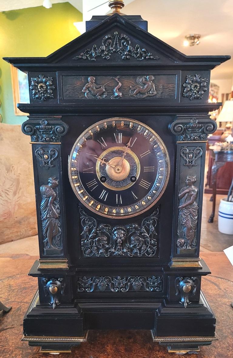 19th Century French Slate & Bronze Clock by Marti For Sale 11