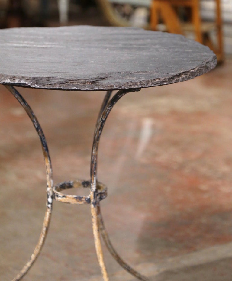 19th Century French Slate Top and Painted Iron Round Bistro Table