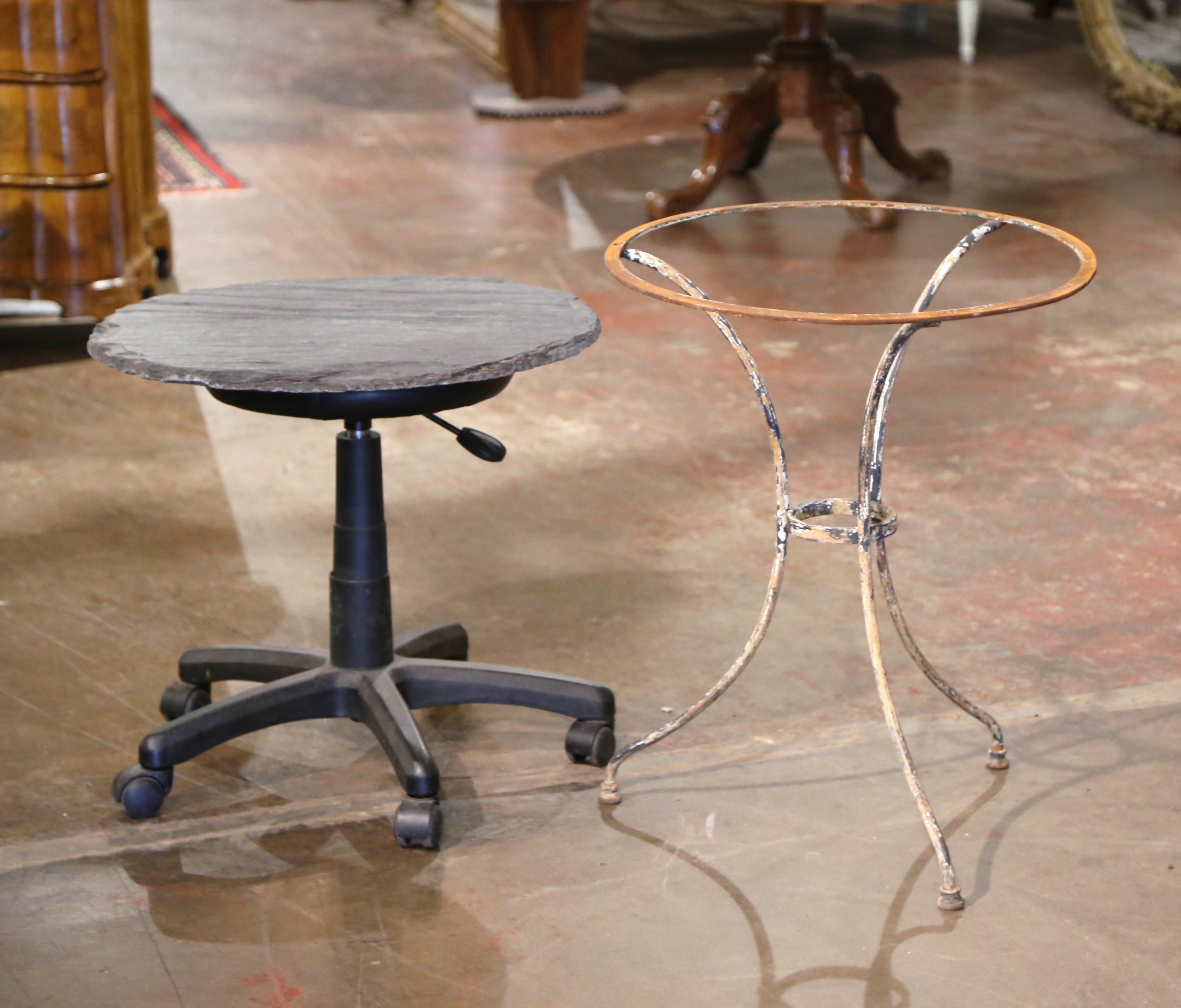 19th Century French Slate Top and Painted Iron Round Bistro Table For Sale 2