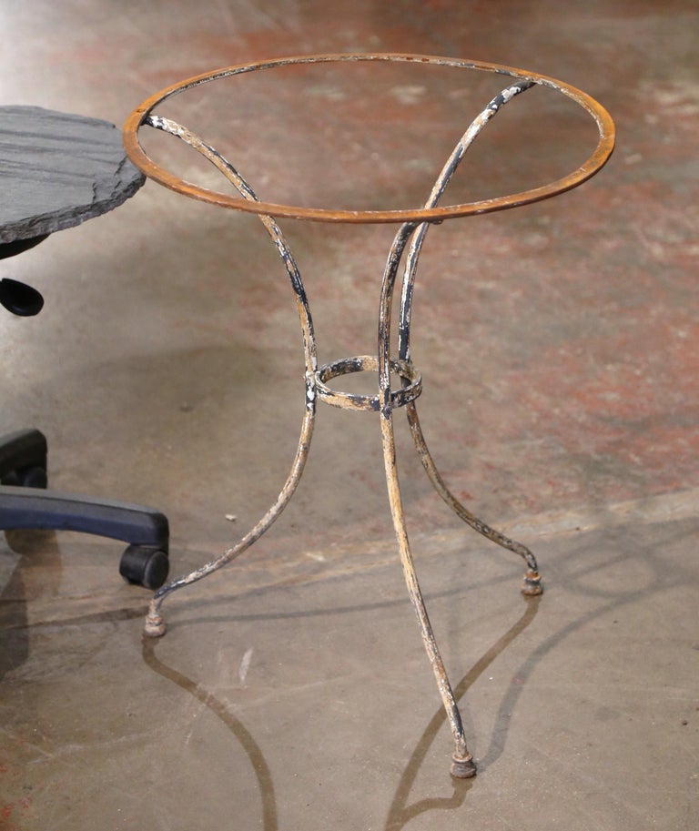 19th Century French Slate Top and Painted Iron Round Bistro Table