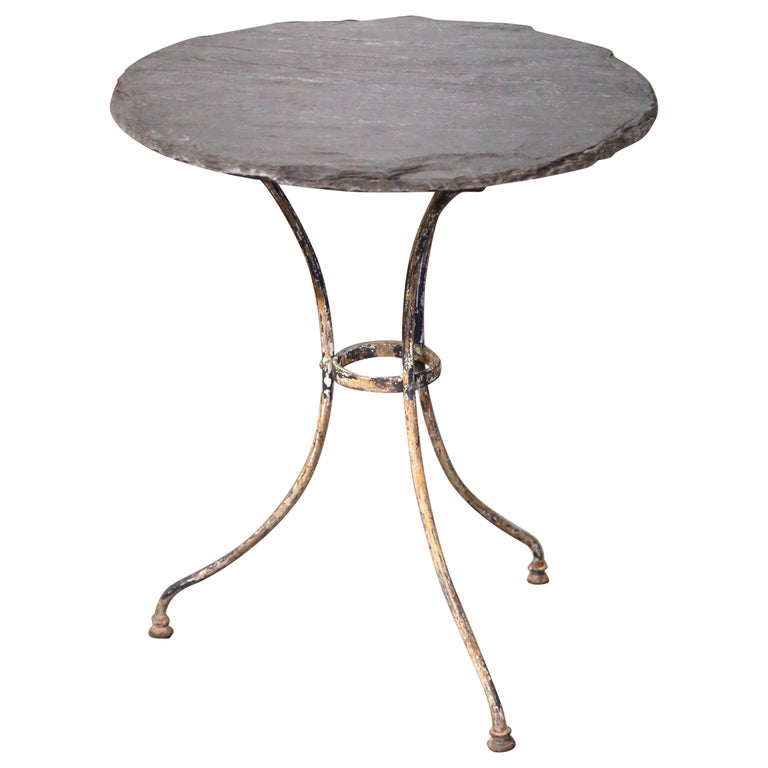フランス アンティーク Cast Iron Round Bistro Table 19th Century French Slate Top and Painted Iron Round Bistro Table