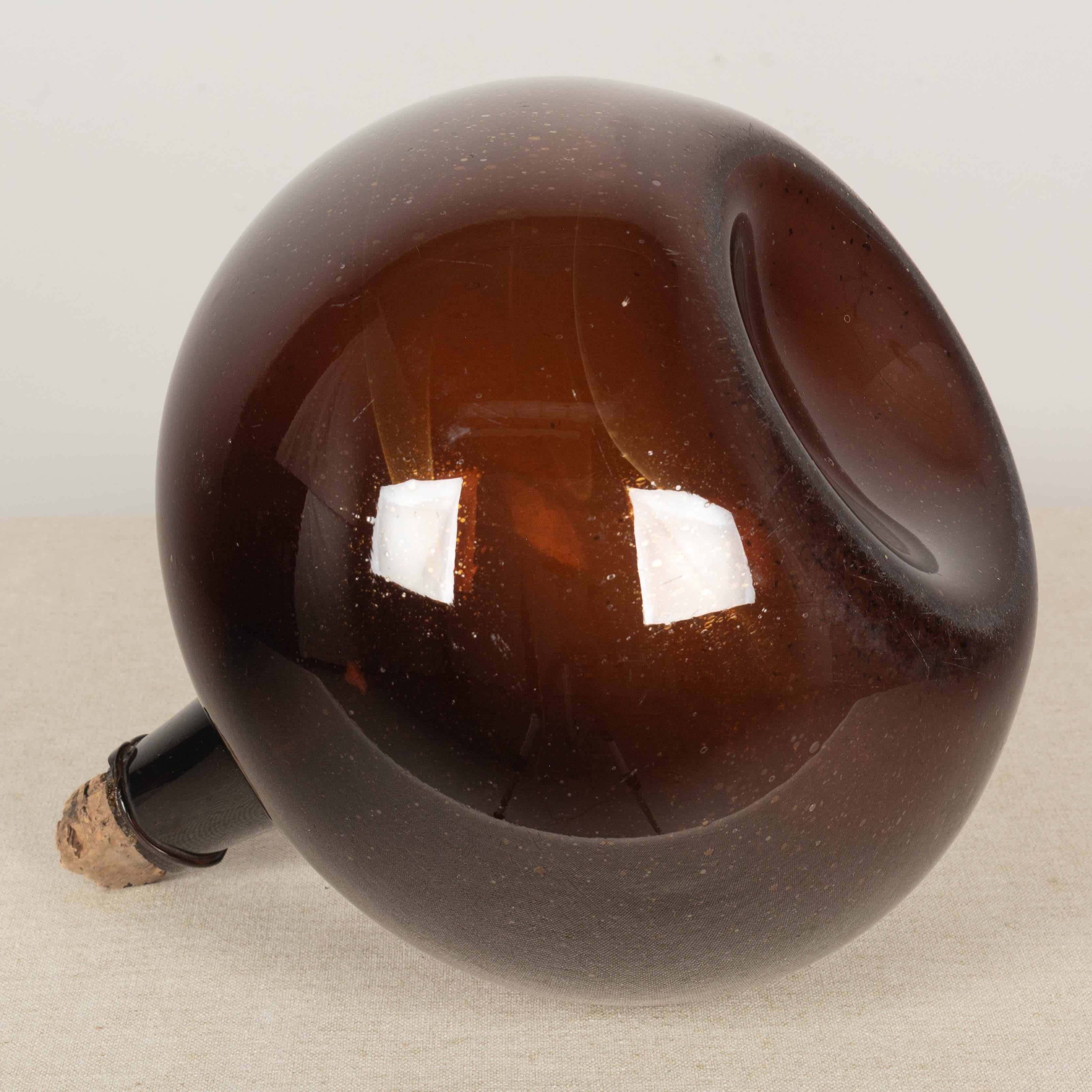 19th Century French Small Amber Glass Demijohn Bottle 2